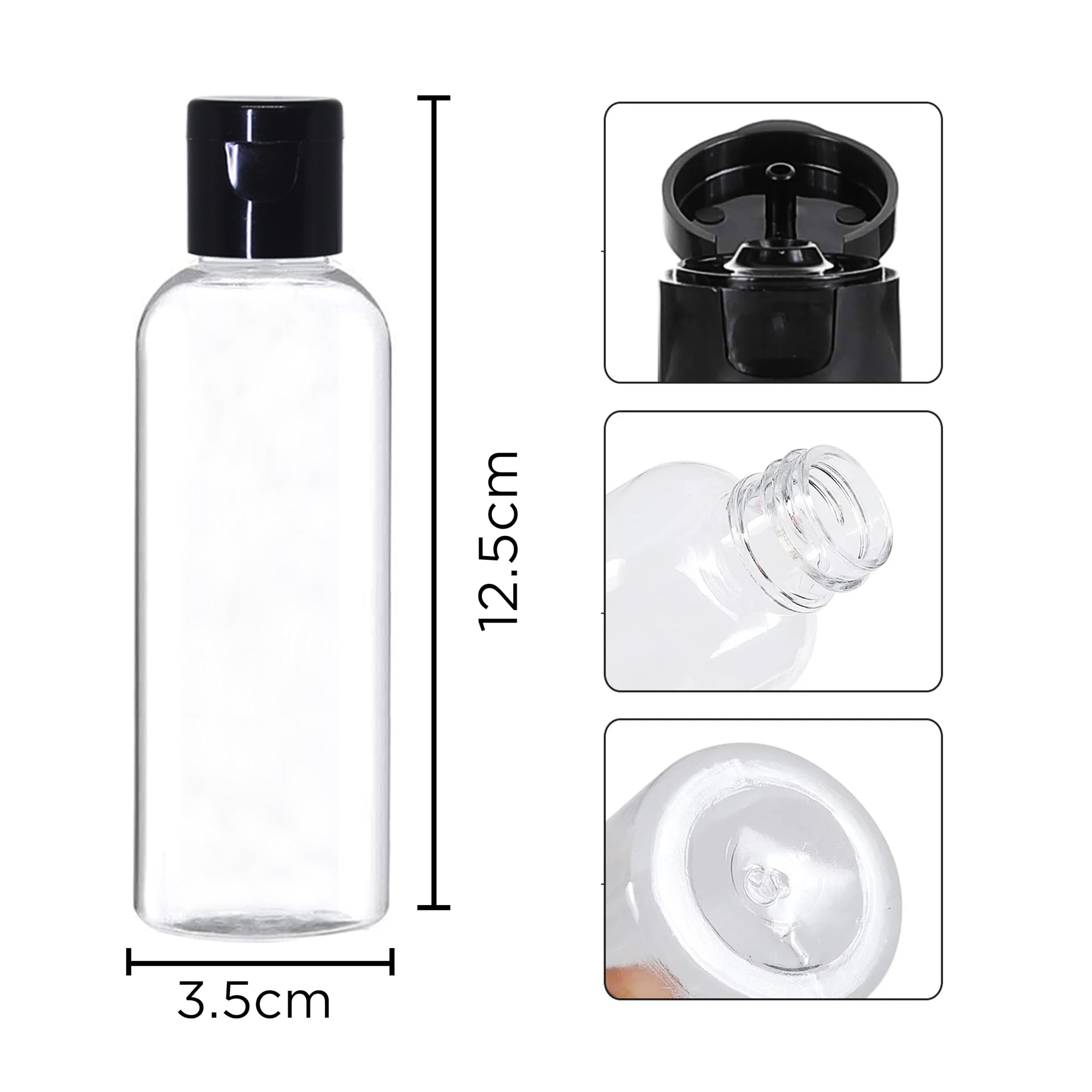 NSB Herbals 100ml Empty Clear Plastic Bottles - Refillable Travel Size Cosmetic Containers with Black Flip Cap - Perfect for Toiletries, Shampoos, Lotions & Creams (Pack of 3) - Ideal for Travel, DIY Beauty Products & Home Organization