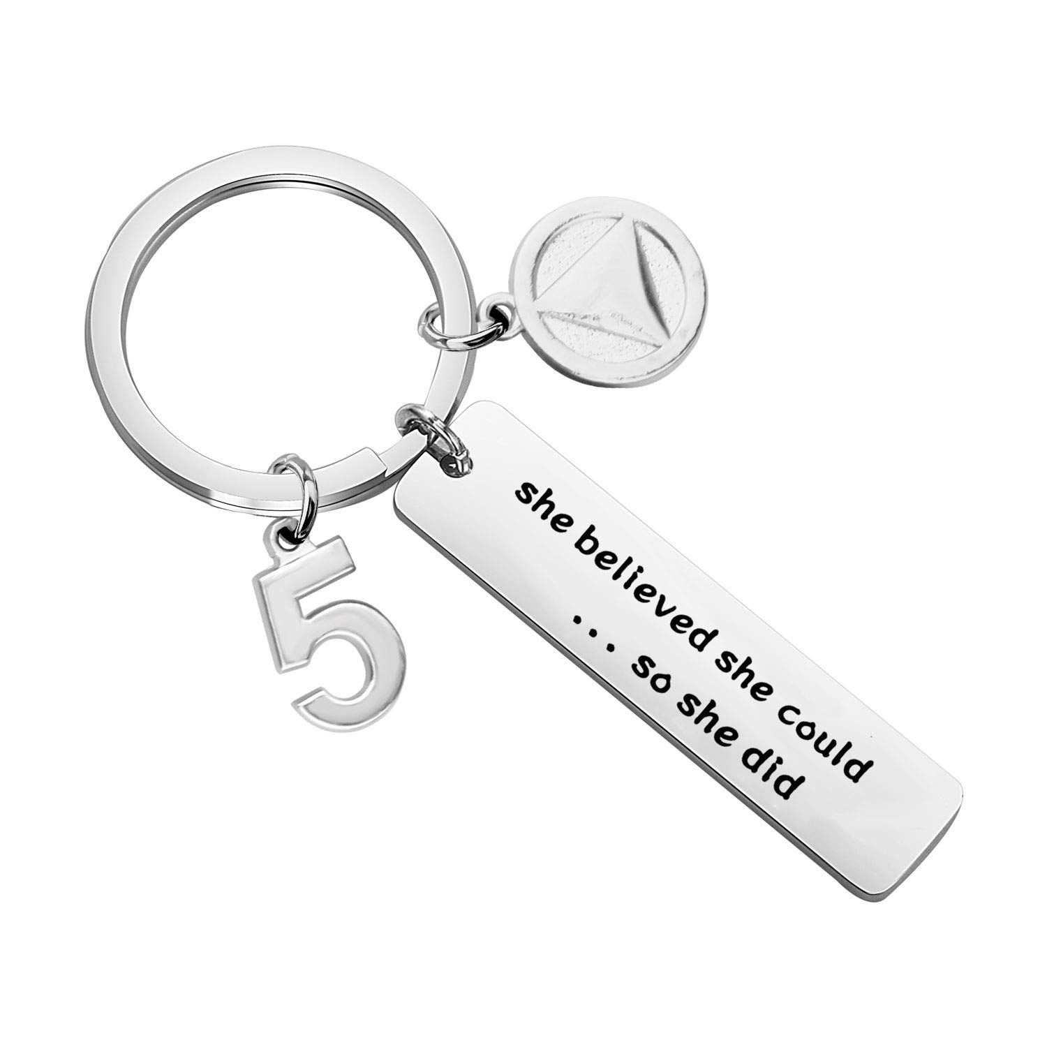 POTIY Sobriety Keychain - 1, 2, 5 Year Alcohol Recovery Gift for AA Members, Inspirational Sobriety Token (She Believed She Could So She Did) - Perfect for Milestone Celebrations & Support Groups