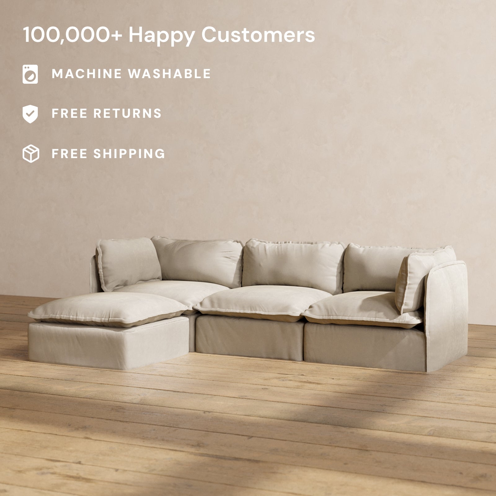 Modular Performance 3-Seater Sectional Sofa in Dune Color | Premium Fabric Blend | Perfect for Living Rooms, Family Rooms & Home Theaters