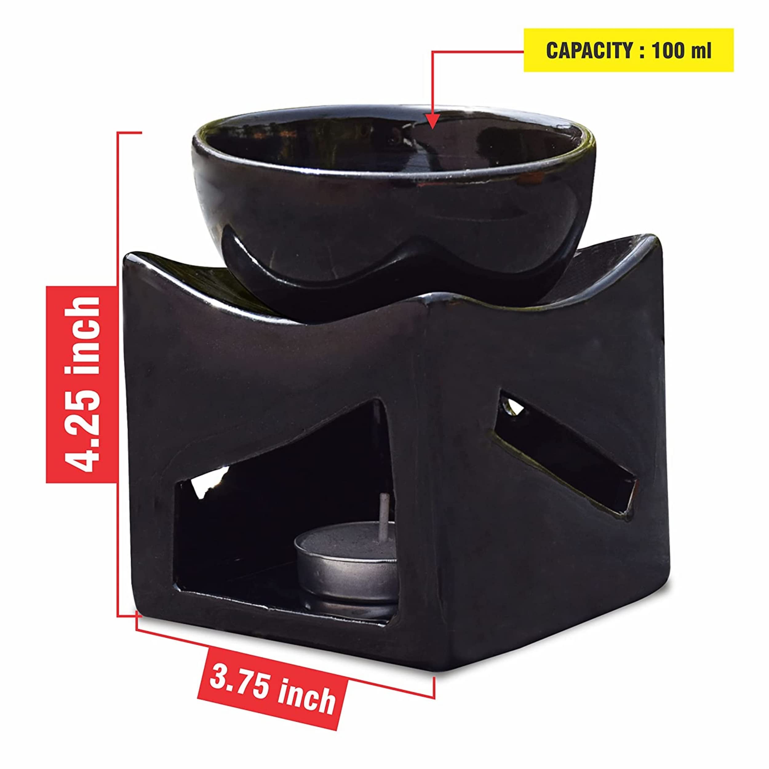 Pure Source India Ceramic Clay Aroma Oil Diffuser & Candle Holder - 4.25 Inch Extra Large Bowl with Tealight (Black) - Perfect for Aromatherapy, Home Decor, Yoga & Meditation Spaces