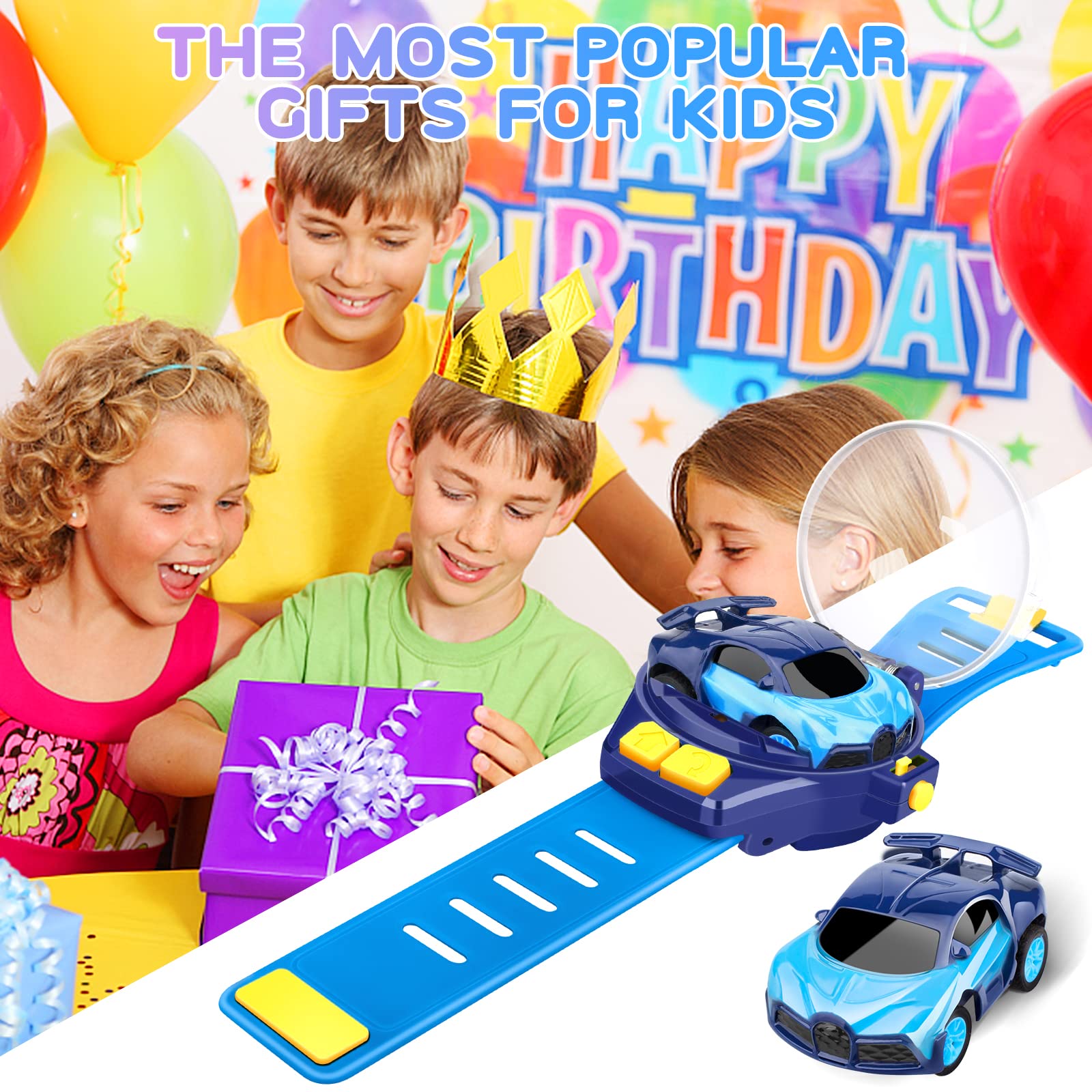 Logoplay 2023 Mini Remote Control Car Watch Toy - 2.4Ghz Cartoon RC Racing Car with USB Charging, Hand Controlled TikTok Watch Car, Fun Birthday Gift for Kids & Adults (Blue) - Perfect for Indoor Racing, Party Favors & Office Stress Relief