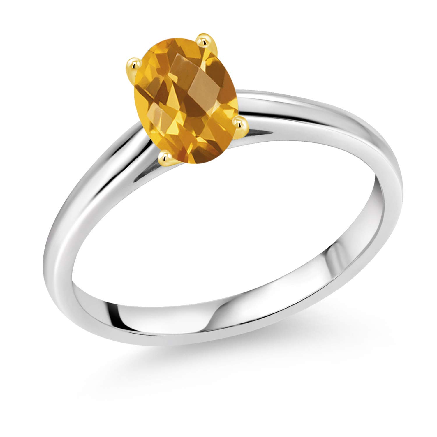 0.73 Ct Oval Checkerboard Yellow Citrine 10K White Gold Ring with Yellow Gold Prongs - Elegant Gemstone Jewelry for Women, Perfect for Engagement, Wedding, Anniversary & Special Occasions