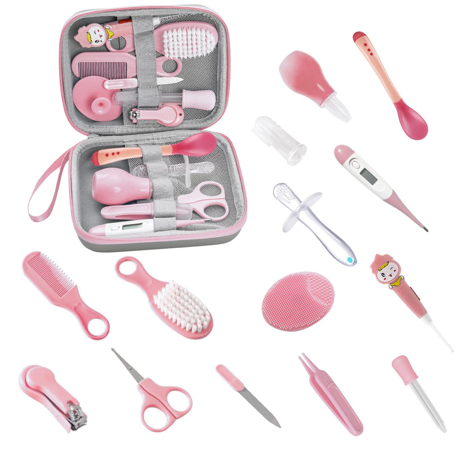 14-Piece Baby Grooming Kit with Nail Clippers, Comb, Brush & Scissors - Portable Newborn Care Set for Girls & Boys | Perfect Baby Shower Gift & Nursery Essentials (Pink) | Ideal for Infant Hygiene, Travel & Daily Care