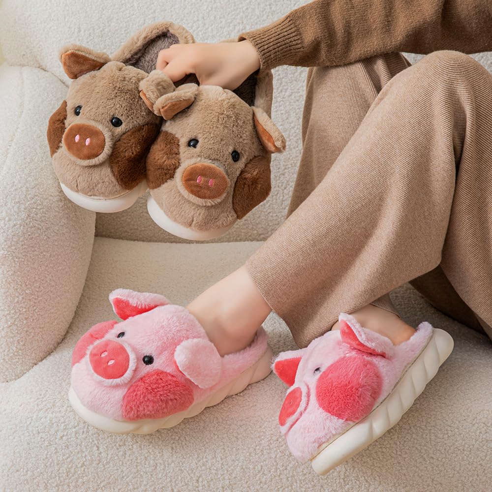YILANLAN Women's Cozy Pig Slippers - Soft Plush Animal House Slippers for Indoor Comfort - Perfect for Relaxing at Home, Lounging & Gift Giving