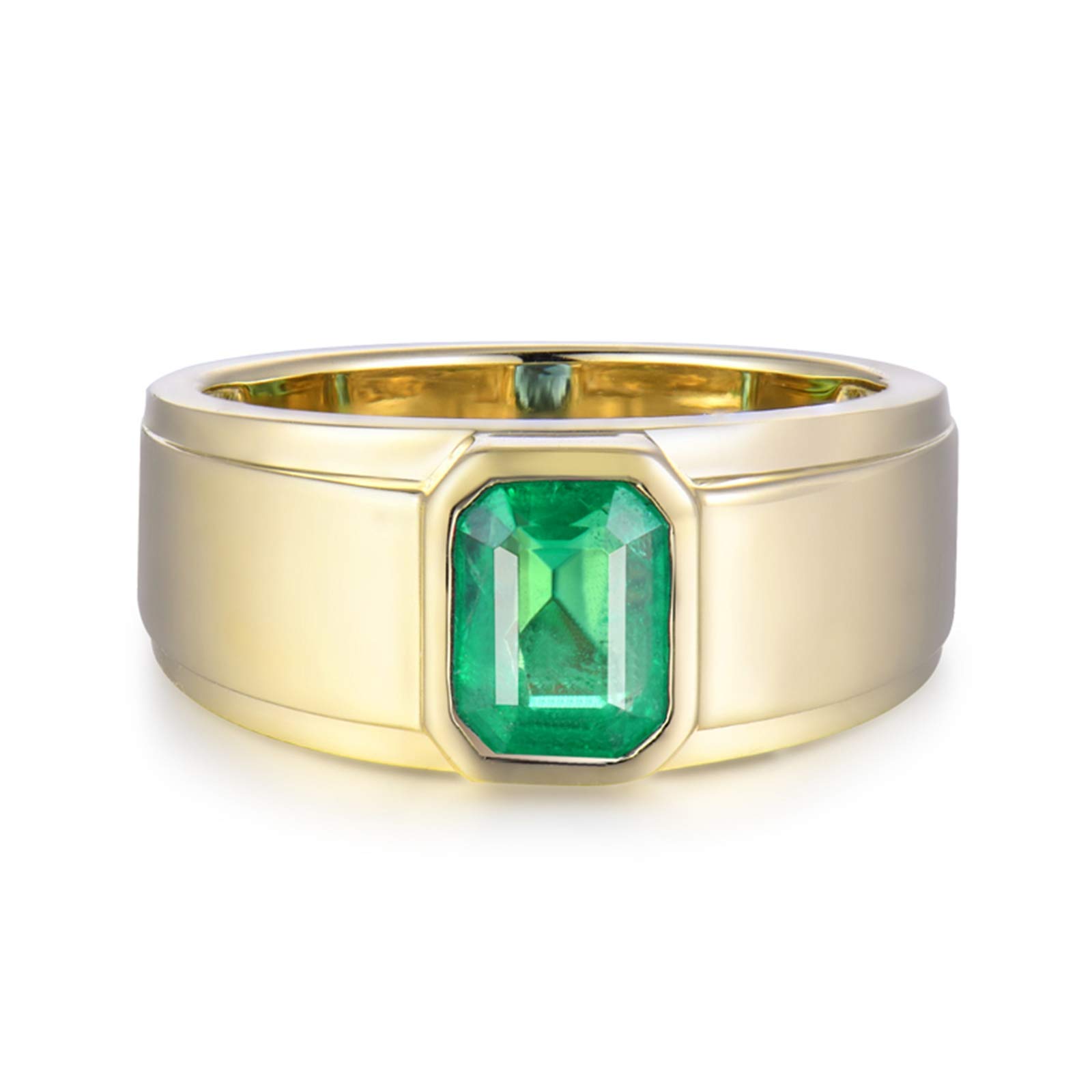 18K Yellow Gold Band Ring with 1.59ct Rectangle Green Emerald - Elegant Anniversary Ring, Birthday Gift & Valentine's Day Present for Her | Perfect for Weddings, Engagements, and Special Occasions
