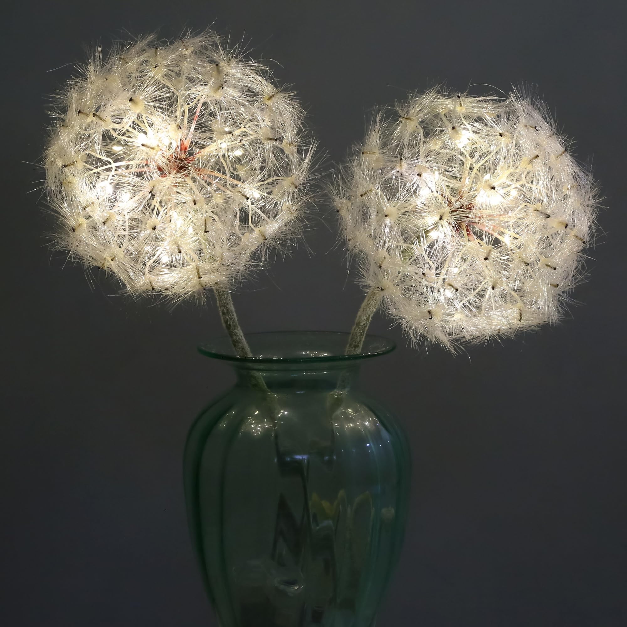 TOPIA Giant Artificial Dandelion Flower with Warm White LED - 2 Pack Faux Dandelion Decor for Home, Christmas, Wedding & Party Arrangements - Realistic White Floral Centerpiece for Living Room, Bedroom & Office Decor