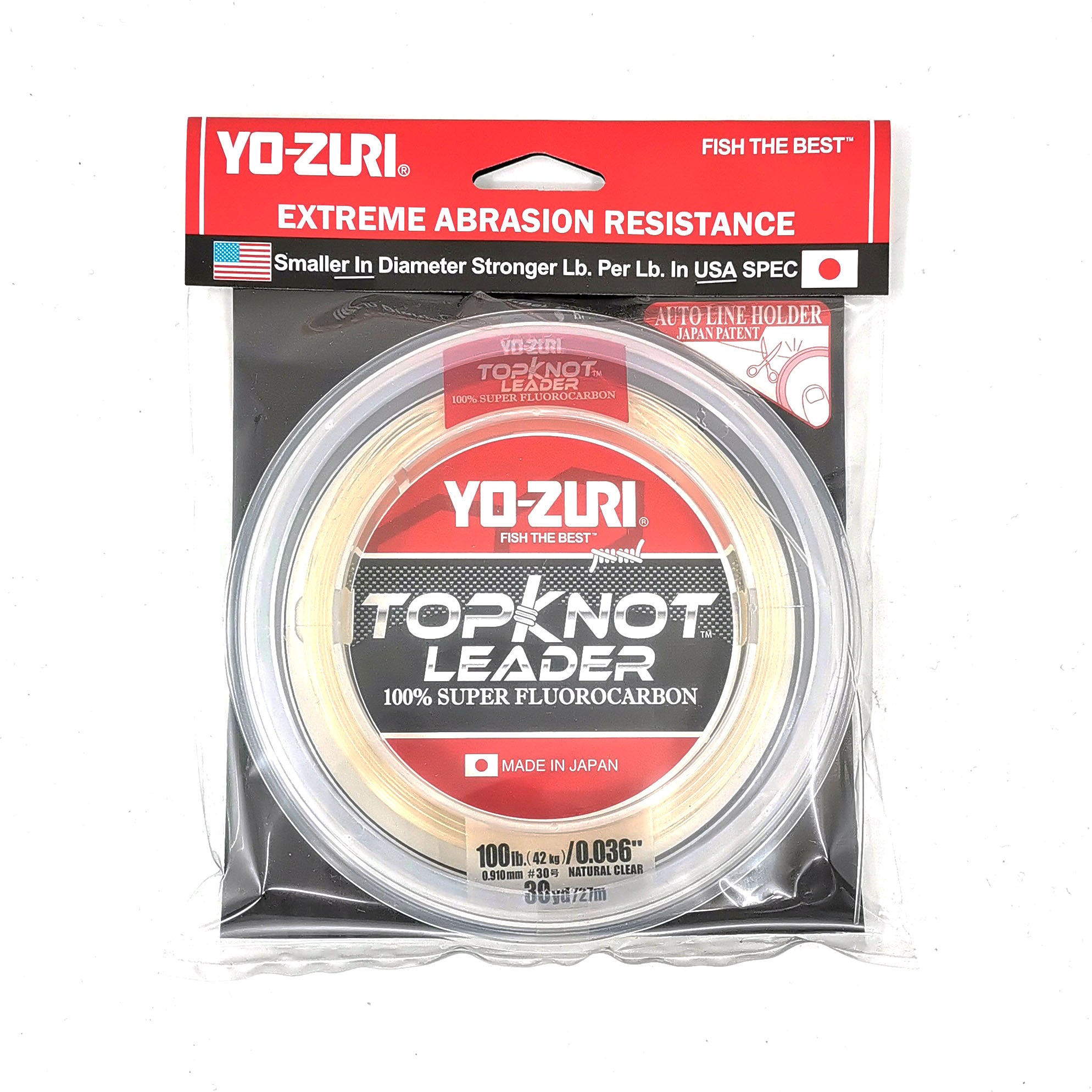 Yo Zuri TopKnot Clear Fluorocarbon Fishing Line 30 Yards - Invisible Leader for Bass, Trout & Saltwater Fishing