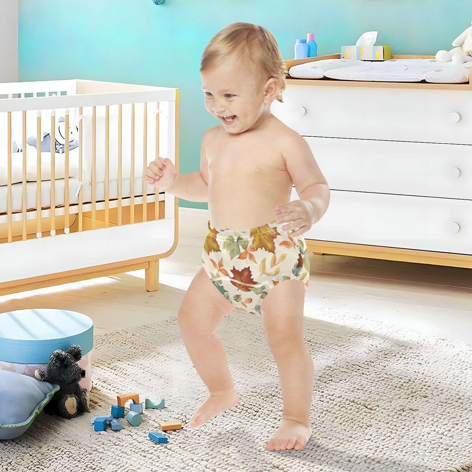 Waterproof Training Underwear for Baby Boys - Fall Maple Leaves Pattern, Leakproof Bedwetting Pants for Toddlers | Comfortable & Absorbent for Daytime & Nighttime Use