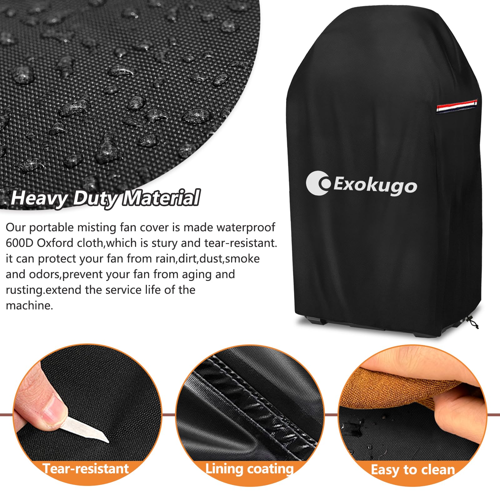 9L Bucket-Portable Misting Fan Cover - 10 Inch Heavy Duty 600D Waterproof Outdoor Fan Cover for Patio, Camping, Pool Parties - Dustproof Cooling Fan Shade for Floor Fans - Black