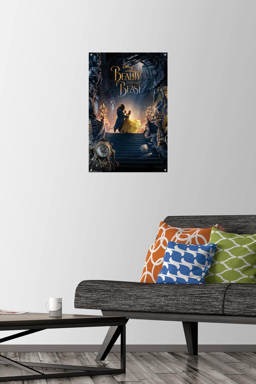 Disney Beauty And The Beast Triptych Wall Poster Set with Push Pins - Perfect for Bedroom, Living Room, and Office Decor