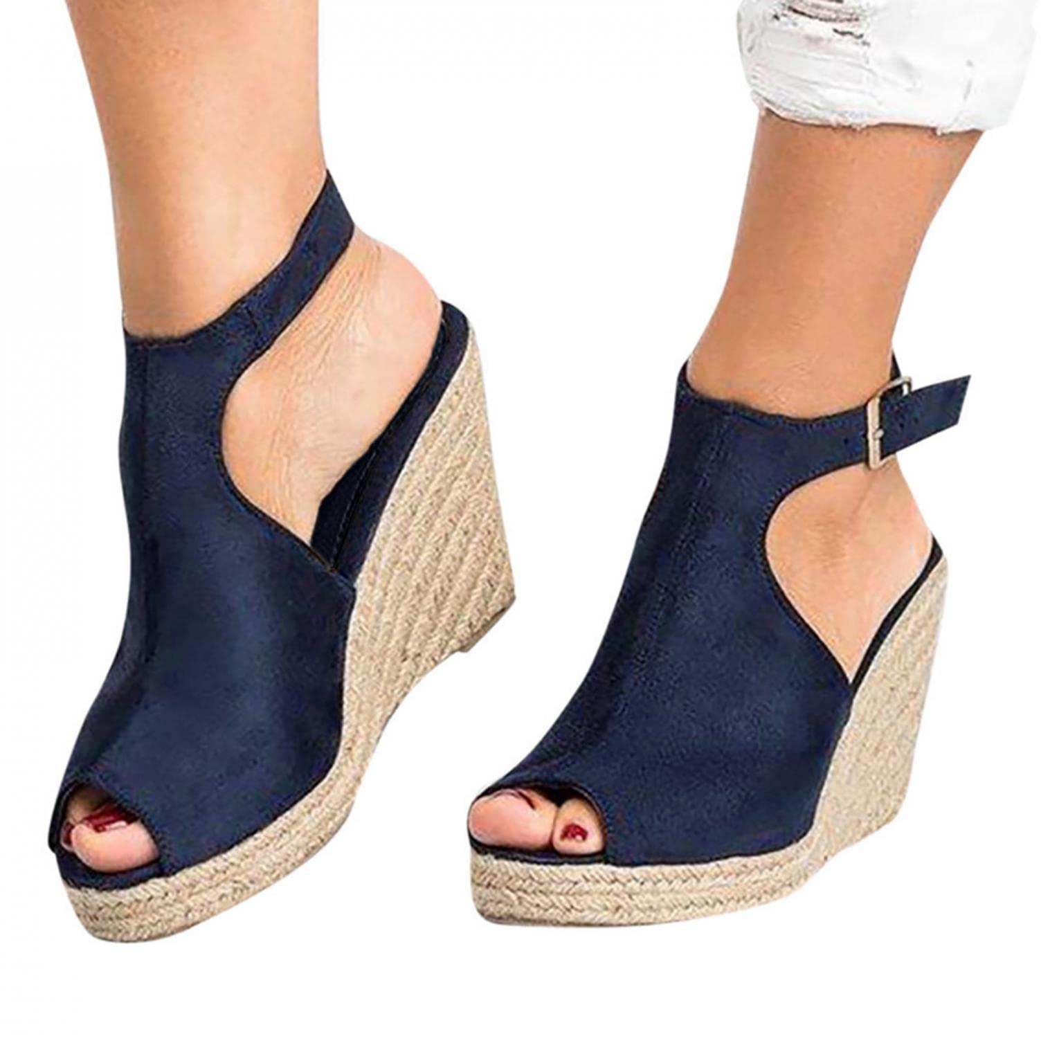 Women's Espadrille Wedge Sandals - Gladiator Fish Mouth Design with Ankle Strap | Comfortable Summer Casual Shoes for Beach, Vacation & Outdoor Activities