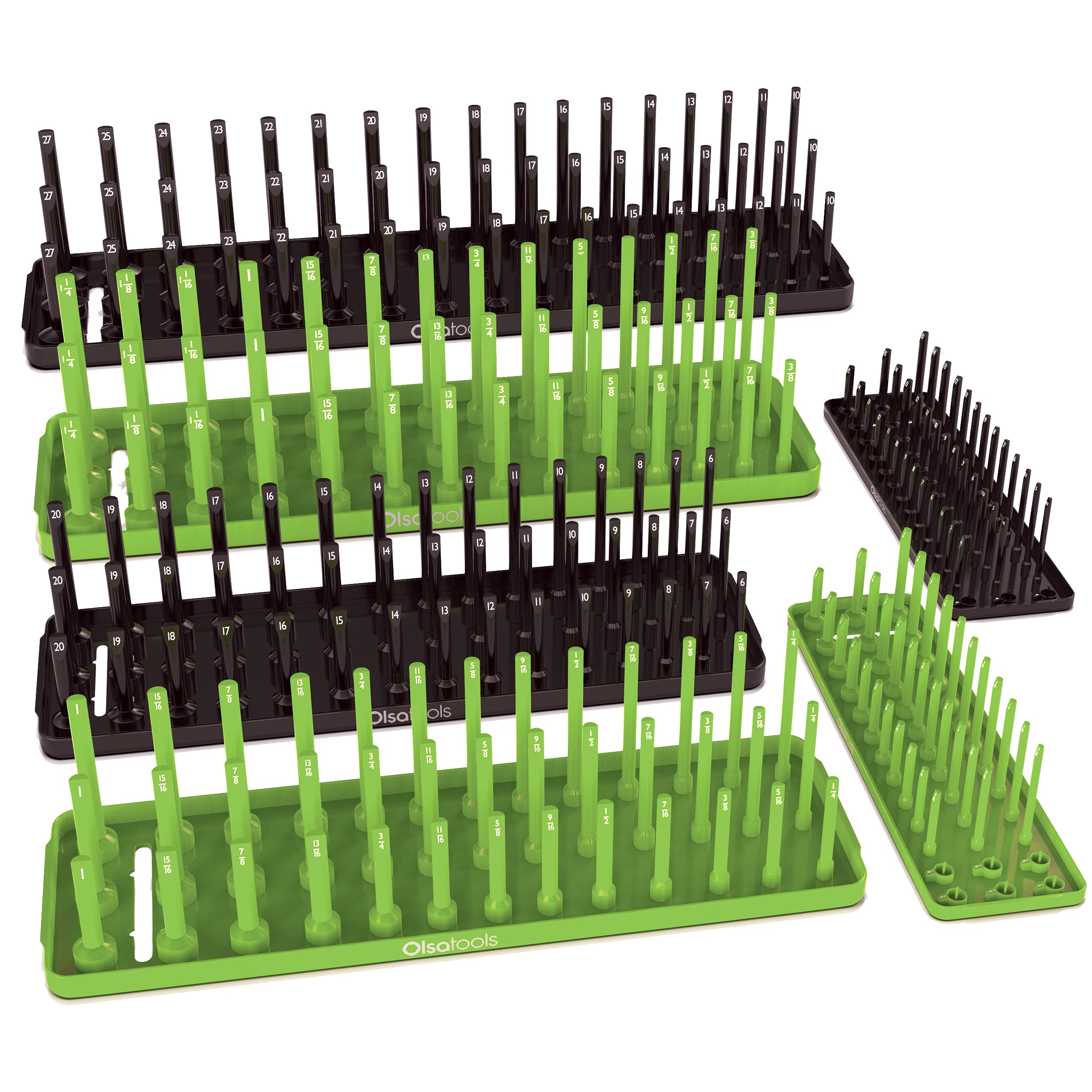 Olsa Tools 6-Piece Socket Organizer Set - SAE & Metric 3-Row Tray for 1/4