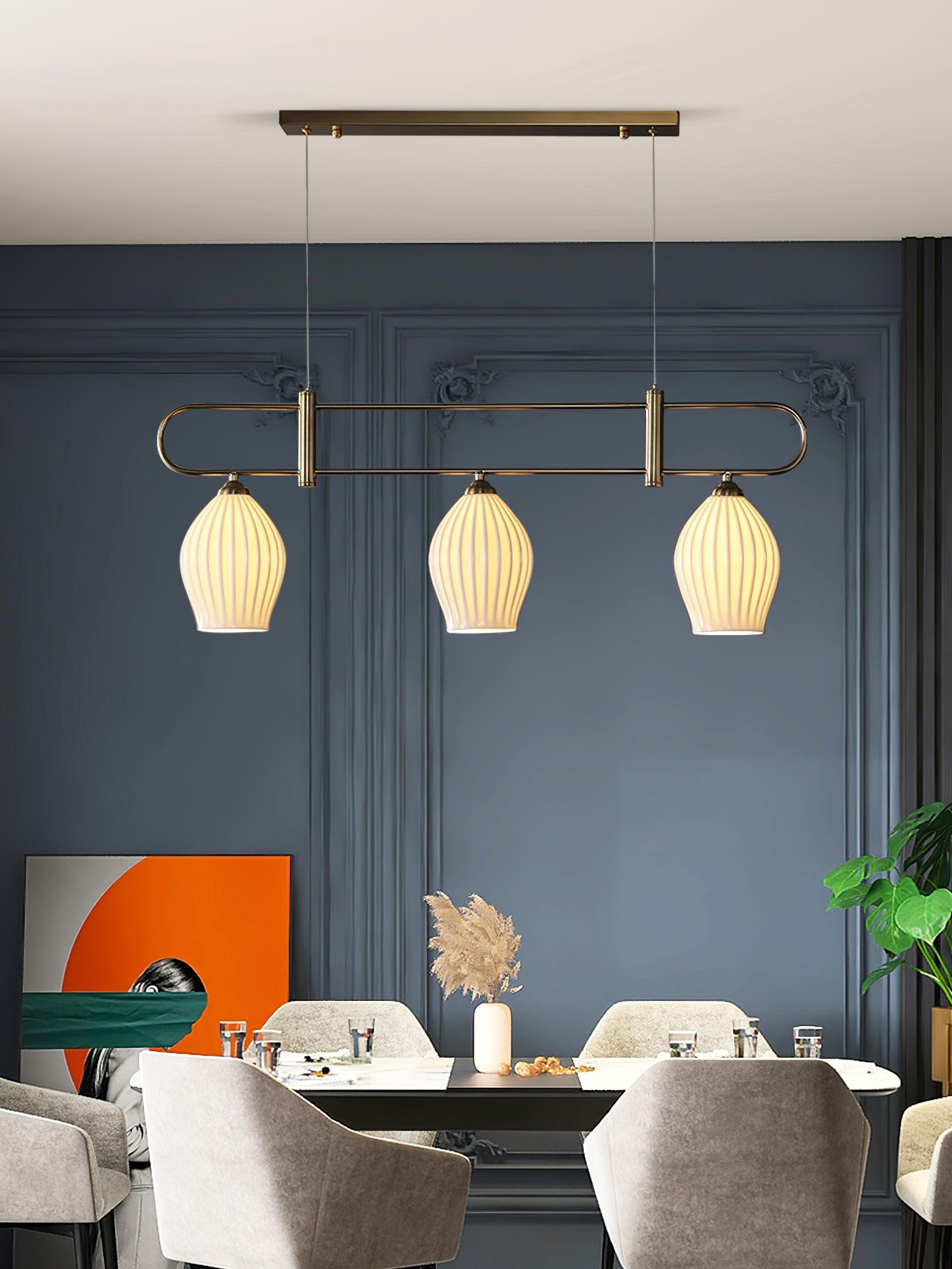Modern Fin Pendant Light - Adjustable Hanging Ceiling Lamp for Kitchen Island, Dining Room & Bedroom | Industrial Style Lighting Fixture with Vintage Edison Bulbs