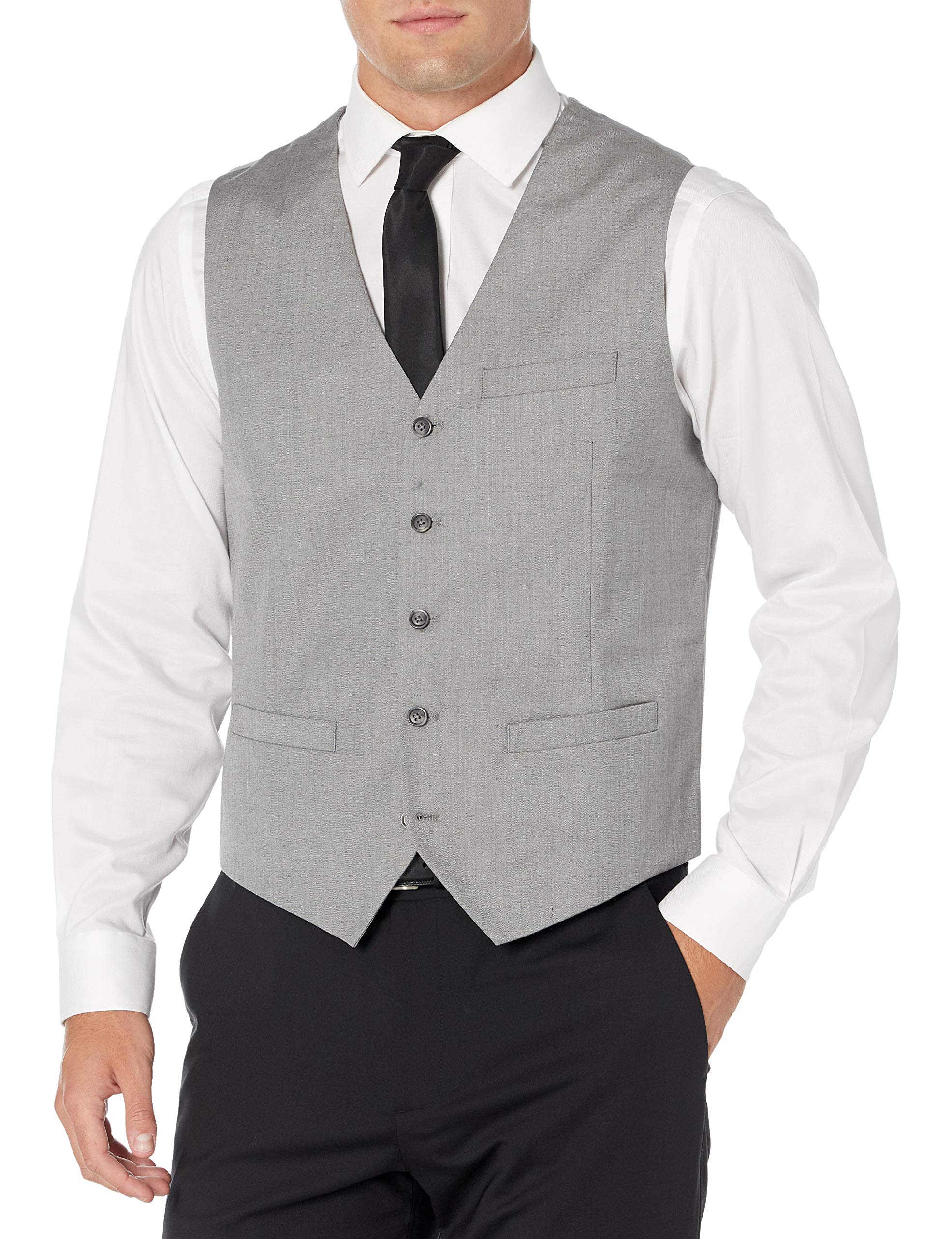 Perry Ellis Men's Big & Tall Slim Fit Stretch Herringbone Suit Vest | Formal Business Attire for Weddings & Office Wear