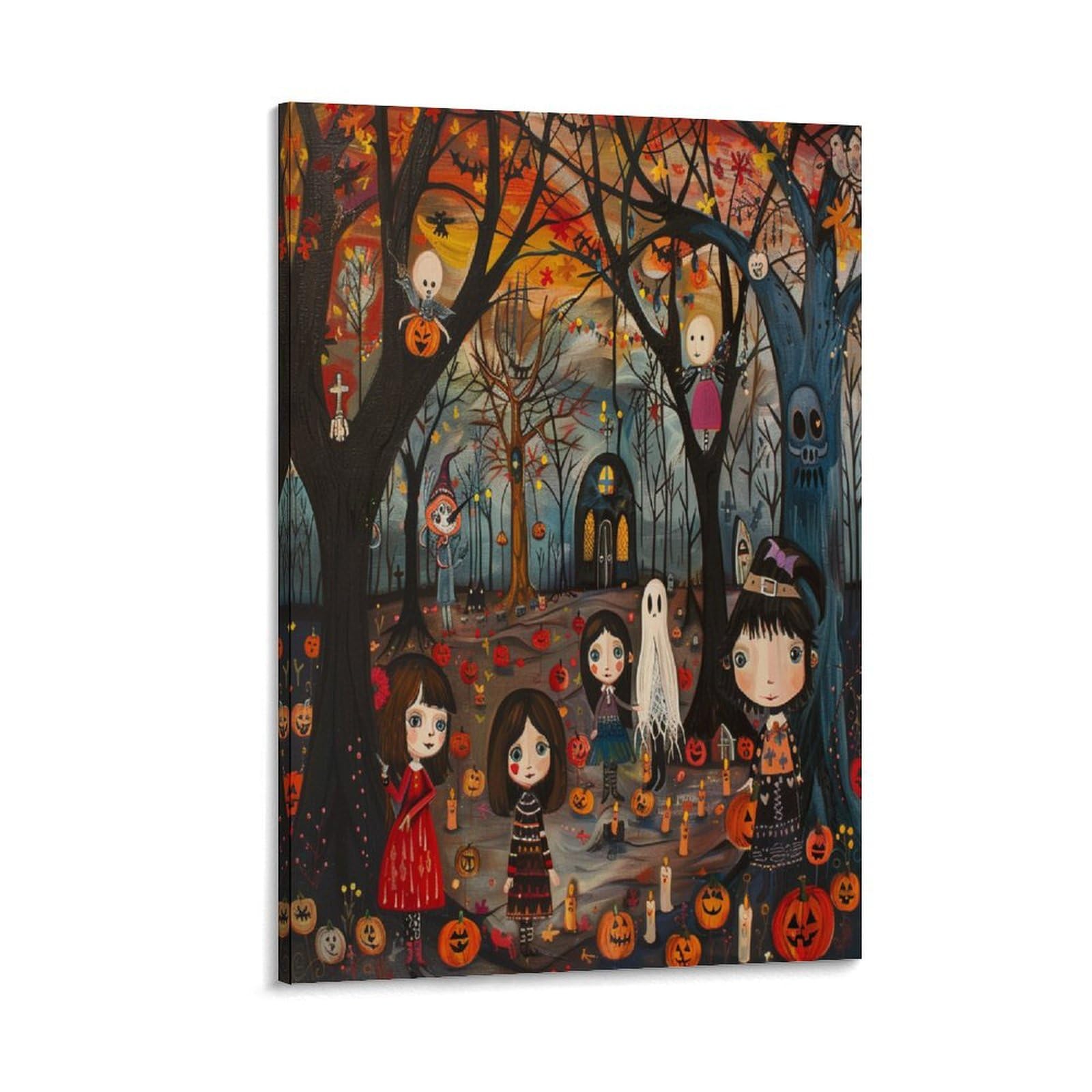 Vintage Halloween Canvas Wall Art - Spooky Scene Print 12x18 Inch (30x45cm) for Bedroom, Bathroom & Kitchen Decor | Modern Home Artwork for Halloween Party & Seasonal Home Decoration
