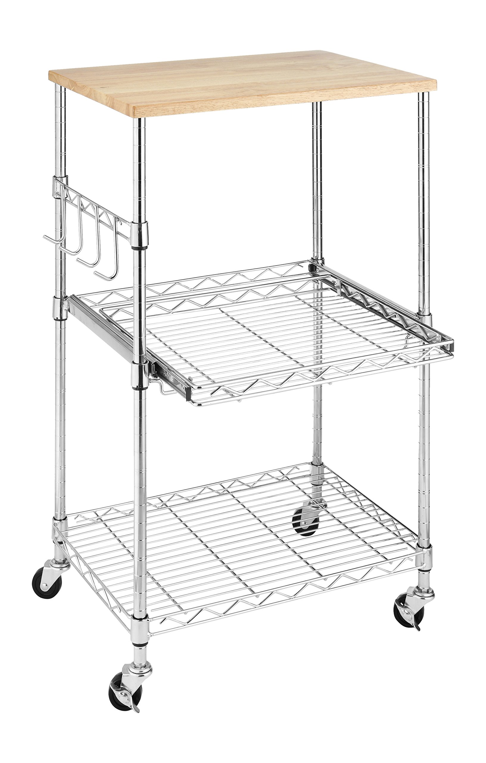 Whitmor Supreme Microwave Cart with Locking Wheels - Chrome Finish with Food Safe Cutting Board 16