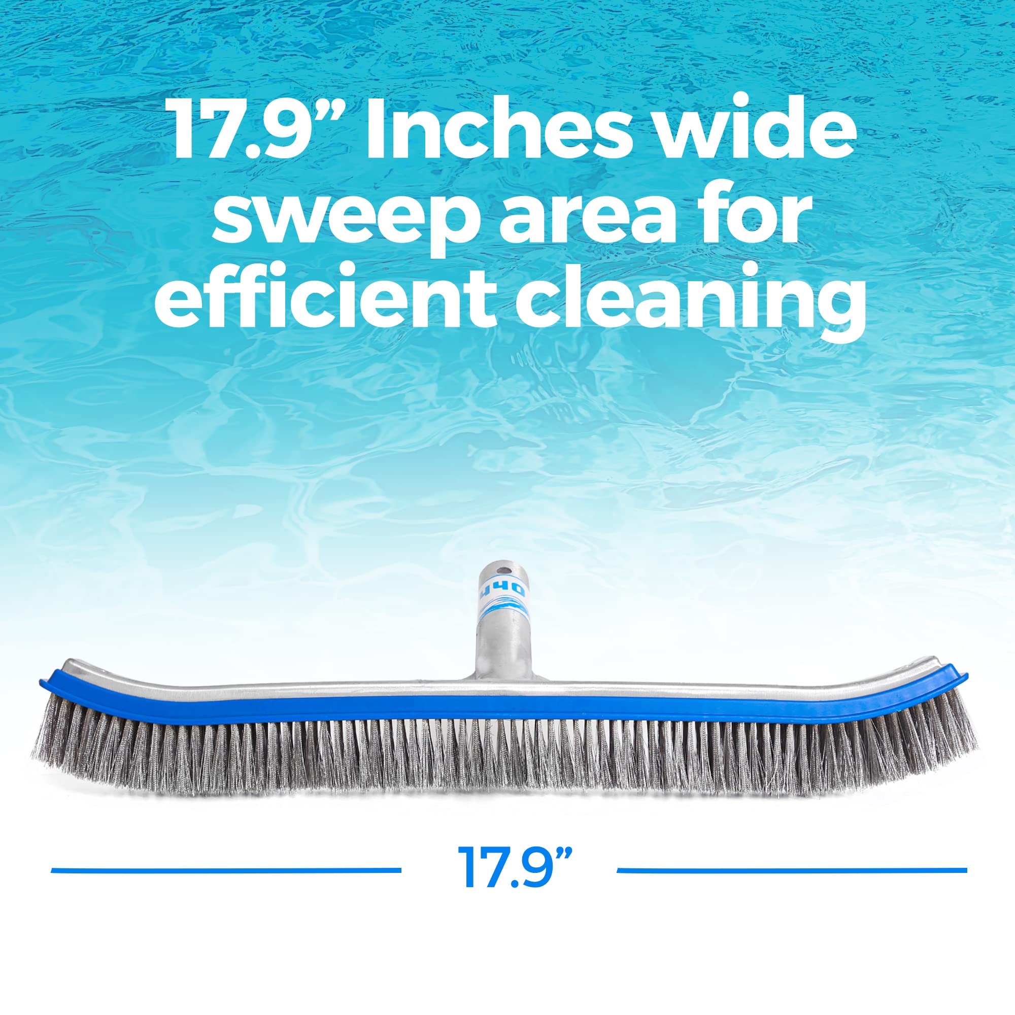 440 Heavy Duty Pool Brush - 18-Inch Extra-Wide Stainless Steel Wire Bristle Brush for Cleaning Pool Tiles, Walls, Floors & Steps - Professional Swimming Pool Maintenance Tool for Concrete, Vinyl & Fiberglass Pools