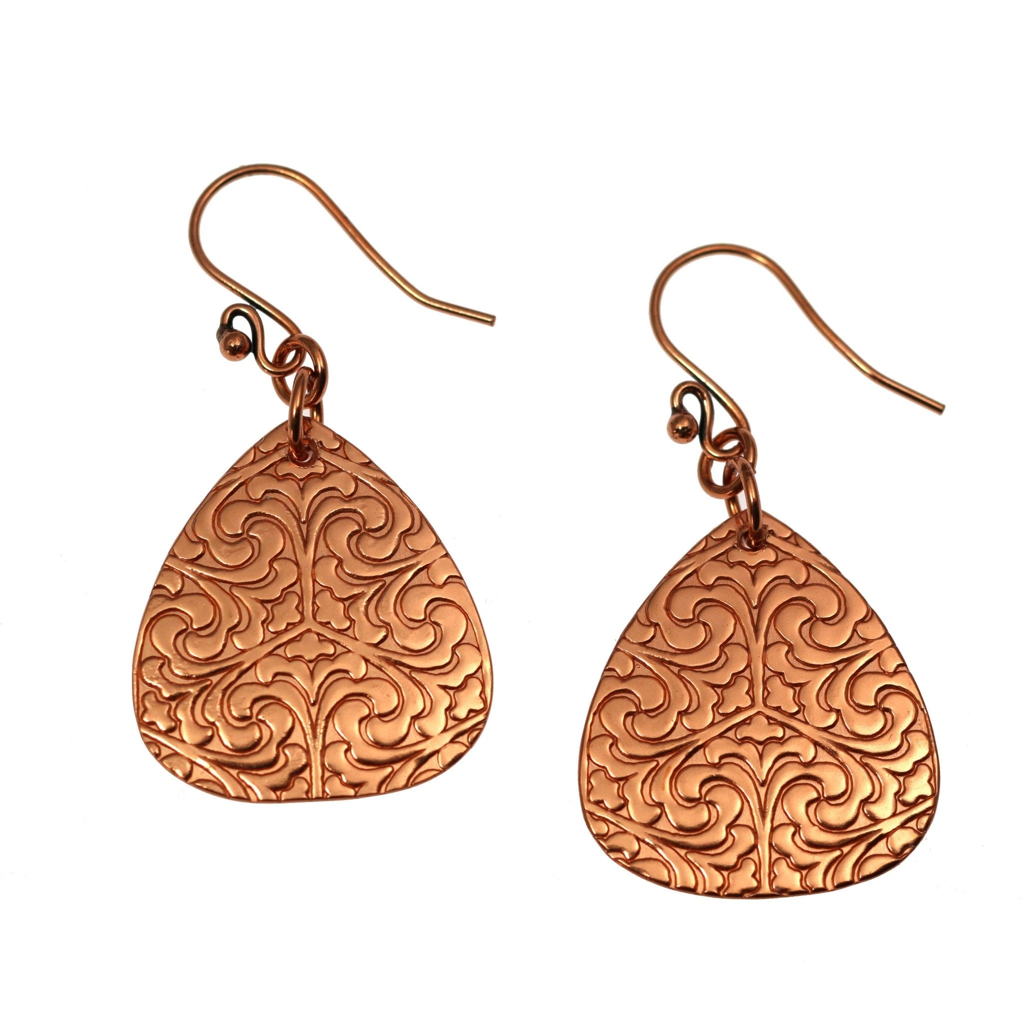Elegant Damask Embossed Copper Triangle Drop Earrings for Women | Boho Chic Jewelry | Perfect for Parties, Weddings & Date Nights