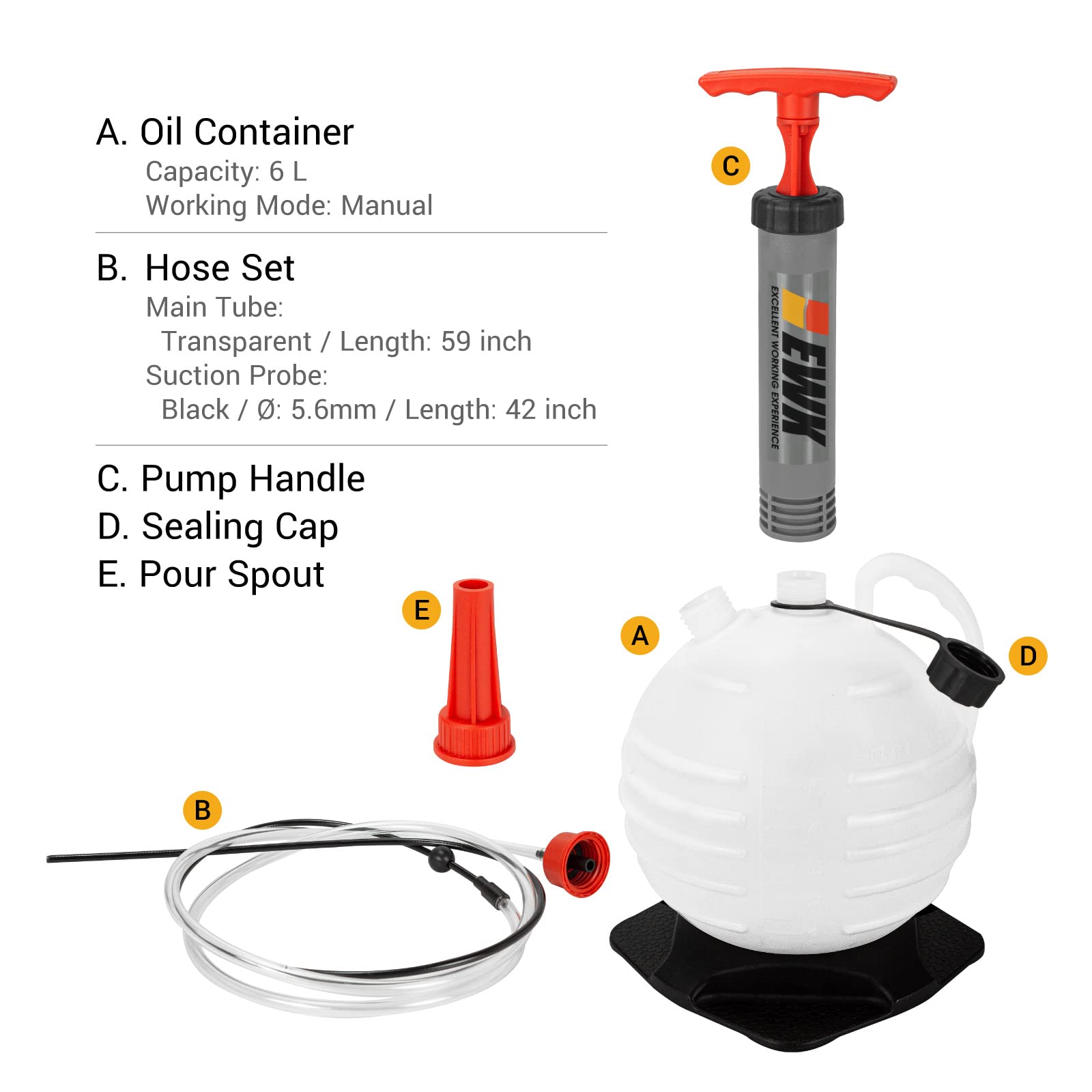 EWK 6L Vacuum Oil Extractor Pump - Automotive & Marine Boat Fluid Extractor for Easy Oil Changes | Perfect for DIY Car Maintenance, Boat Engine Care & Workshop Use