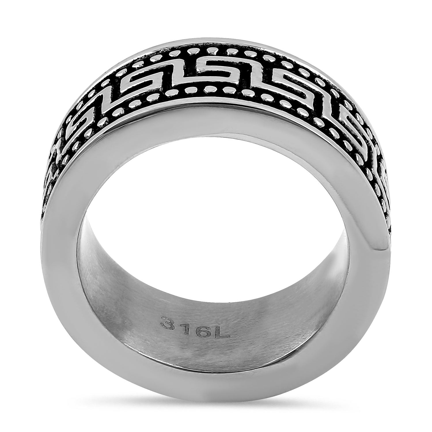 Stainless Steel Greek Pattern Band Ring for Women Men - Elegant Geometric Design Wedding Engagement Promise Ring - Perfect for Gifts, Anniversaries, and Special Occasions