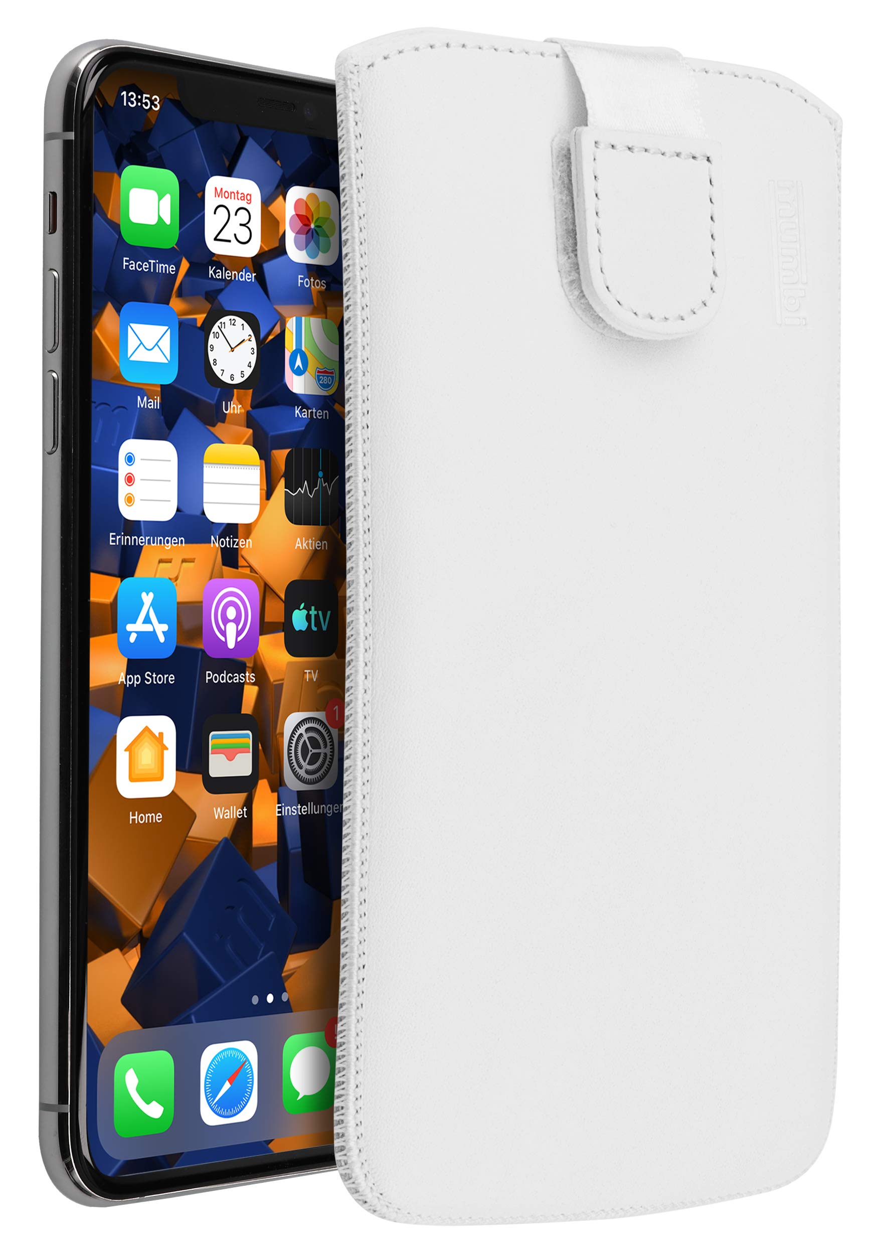 Premium Mumbi Genuine Leather Case for Apple iPhone 11 Pro Max - Slim Protective Cover with Soft Inner Lining (White) - Perfect for Business Professionals & Everyday Use