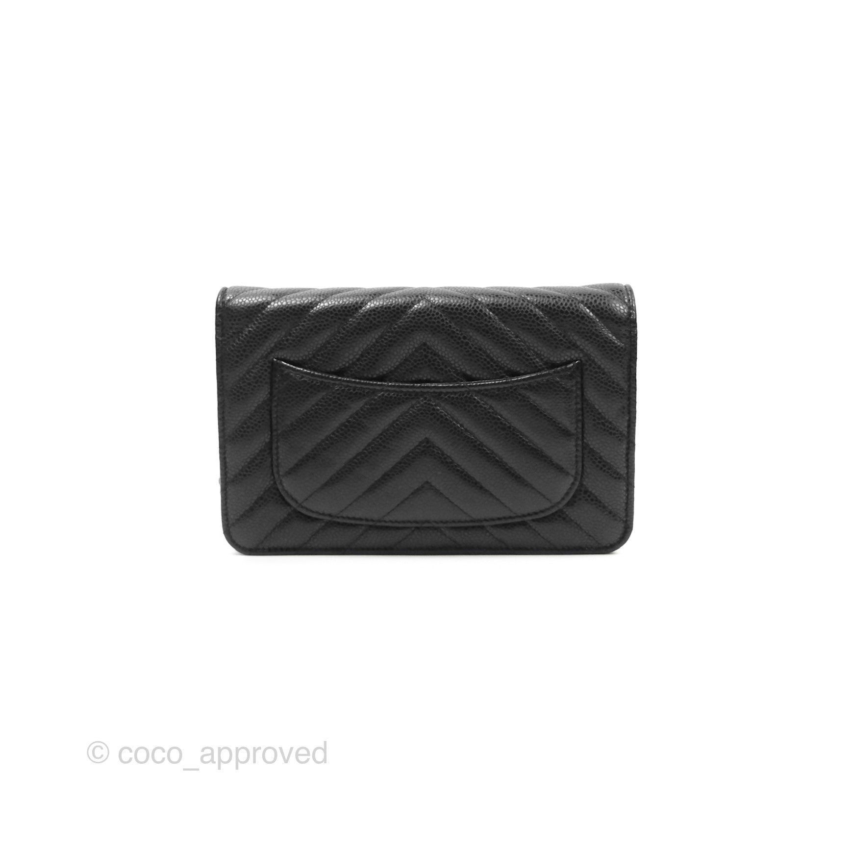 Chanel Classic Chevron Wallet on Chain WOC Black Caviar Leather with Silver Hardware - Perfect for Evening Events & Luxury Fashion Accessories