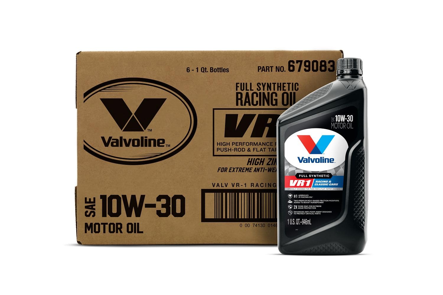 Valvoline VR1 Racing Synthetic SAE 10W-30 Motor Oil 1 QT (Case of 6) - High Performance Engine Protection for Racing, Classic Cars & High Mileage Vehicles