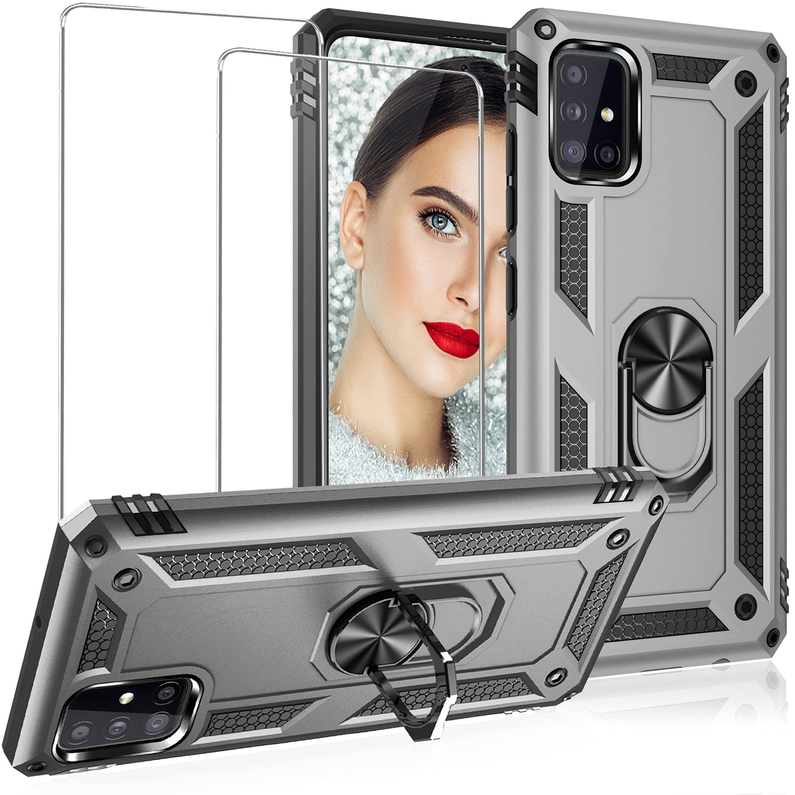Samsung Galaxy A51 5G/4G Case with Screen Protector - Heavy Duty Magnetic Ring Kickstand, Rugged Military Anti-Fall Armor Cover for 6.5