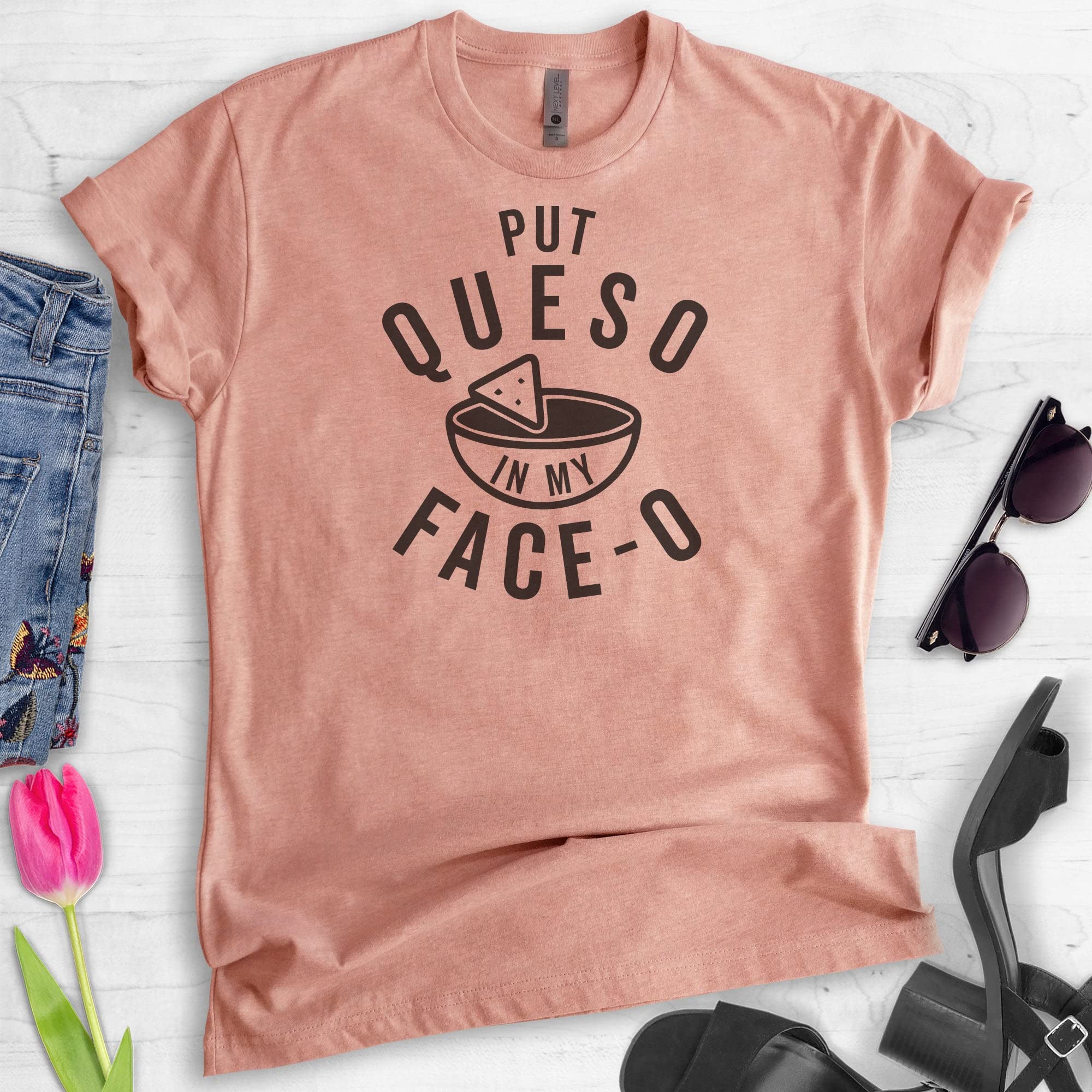 Unisex Put Queso in My Face-O T-Shirt | Funny Nacho & Mexican Food Graphic Tee for Men & Women | Perfect for Cinco de Mayo, Taco Tuesday & Cheese Lovers