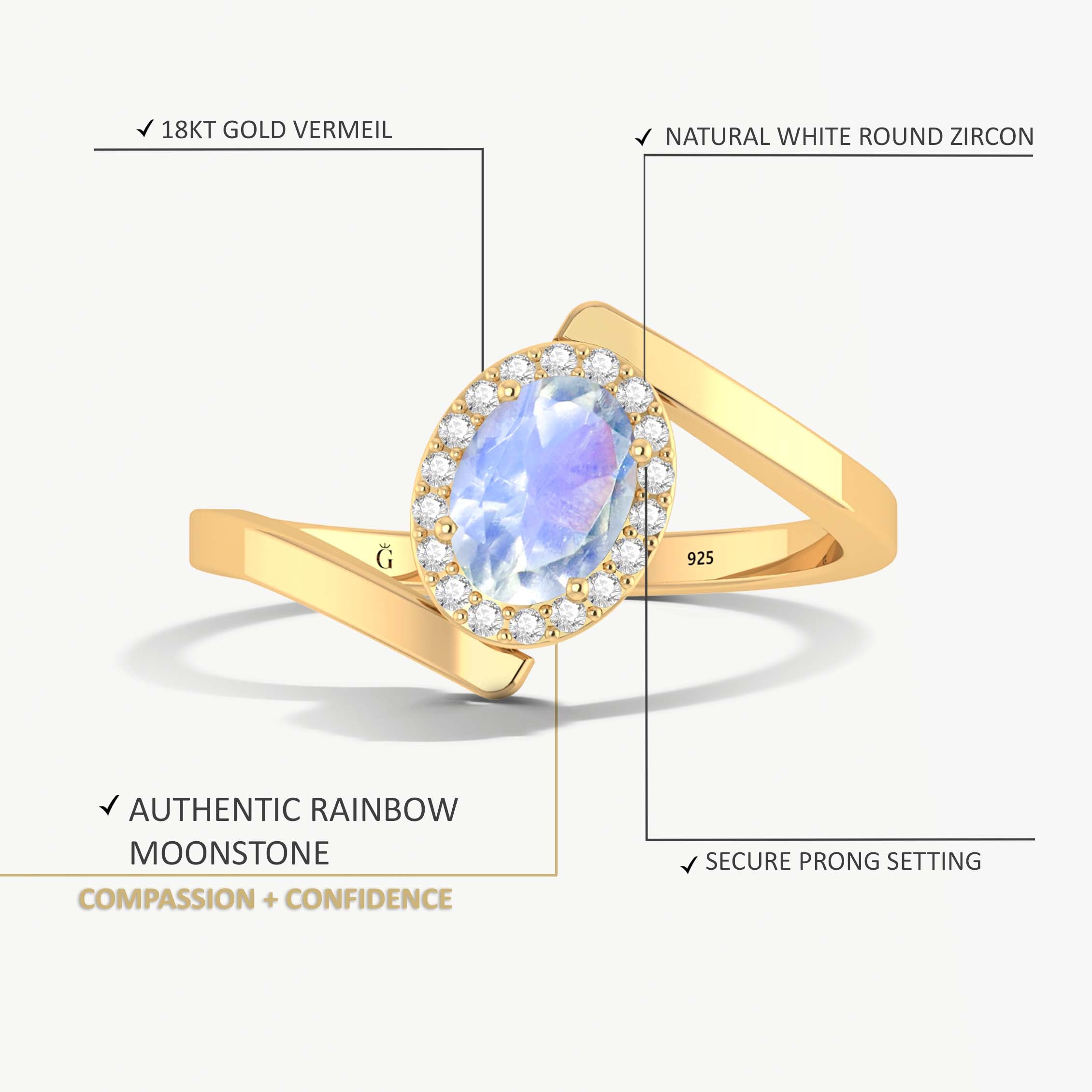 Stunning White Rainbow Moonstone Ring in Gold Vermeil or Sterling Silver – Perfect for Weddings, Anniversaries & Everyday Elegance
