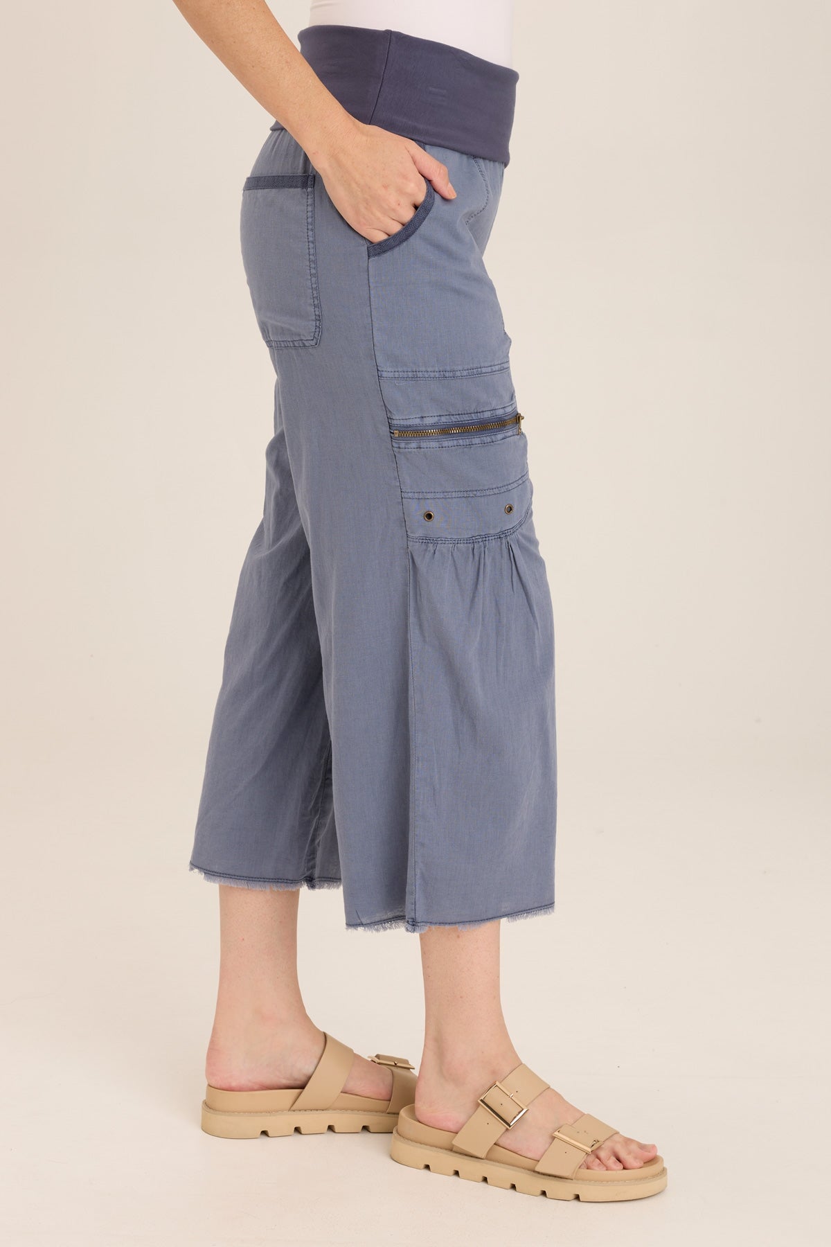 Pasqual Cotton Linen Flowy Cargo Crop Pants - Women's High Waisted Relaxed Fit Summer Casual Trousers for Travel, Beach & Street Style