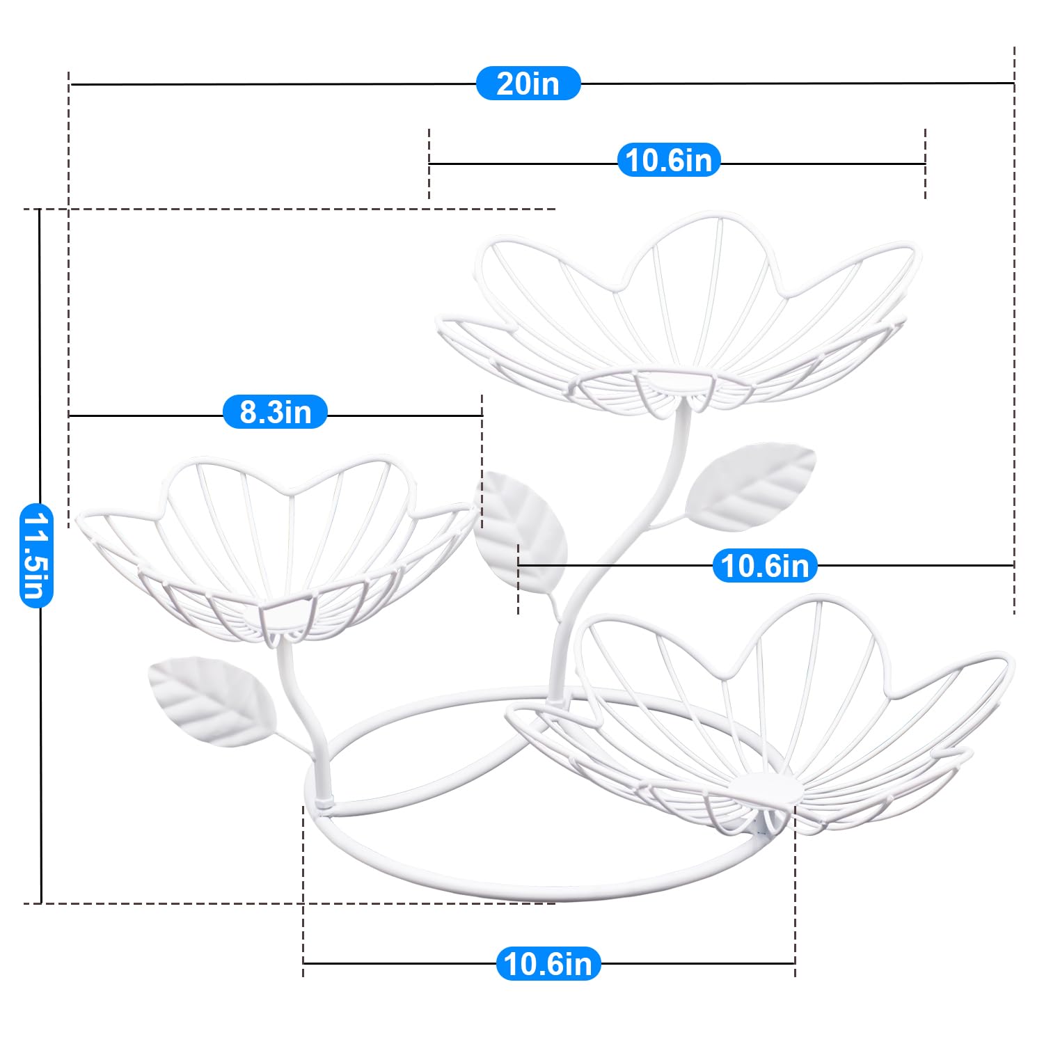Rose-Inspired 3-Tier White Fruit Basket - Functional Elegance for Modern Kitchens, Stylish Storage for Fruits and Vegetables, Perfect for Countertops and Dining Tables