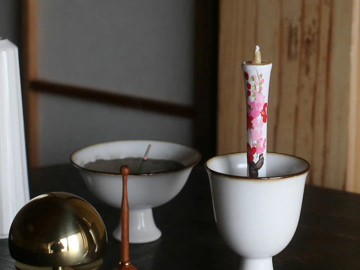 DAIYO Hand-Painted Floral Rice Wax Candles - 5-Piece Set | Japanese Wa Rousoku Traditional Candles for Home Decor, Meditation & Aromatherapy