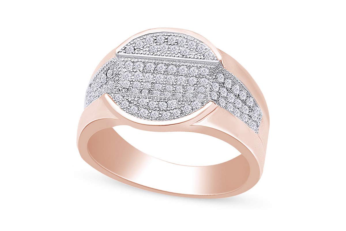 14K Gold Plated 925 Sterling Silver Men's Wedding Band Ring with Round Cut Sparkling White Cubic Zirconia Dome Cluster Design - Perfect for Anniversary, Engagement, and Special Occasion Gifts