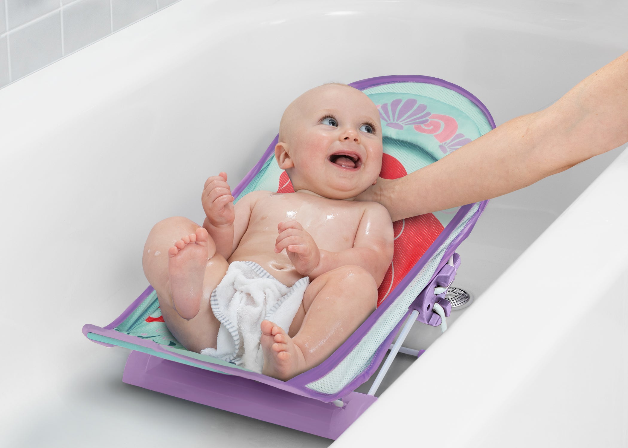 The Little Mermaid Baby Bath Tub - Newborn Infant Bathtub with Drain Plug, Non-Slip Design for Safe Bathing - Perfect Baby Shower Gift for Girls & Boys (Disney Princess Theme) - Ideal for Nursery, Bathroom & Travel Use