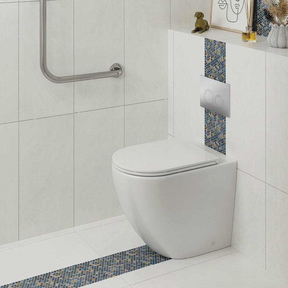 Fienza K025 PS 2 Alix Wall-Mounted Toilet Suite with Slim Seat and P-Trap - Modern Space-Saving Bathroom Solution for Small Homes & Apartments
