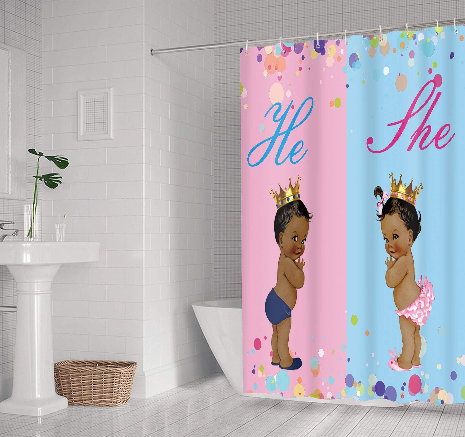 Stylish Afro Kids Shower Curtain for Nursery & Bathroom - Gender Neutral Baby Shower Gift, Twins Bathroom Accessories with Fun Design (7272) - Perfect for Gender Reveal Parties & Kids' Bathroom Decor