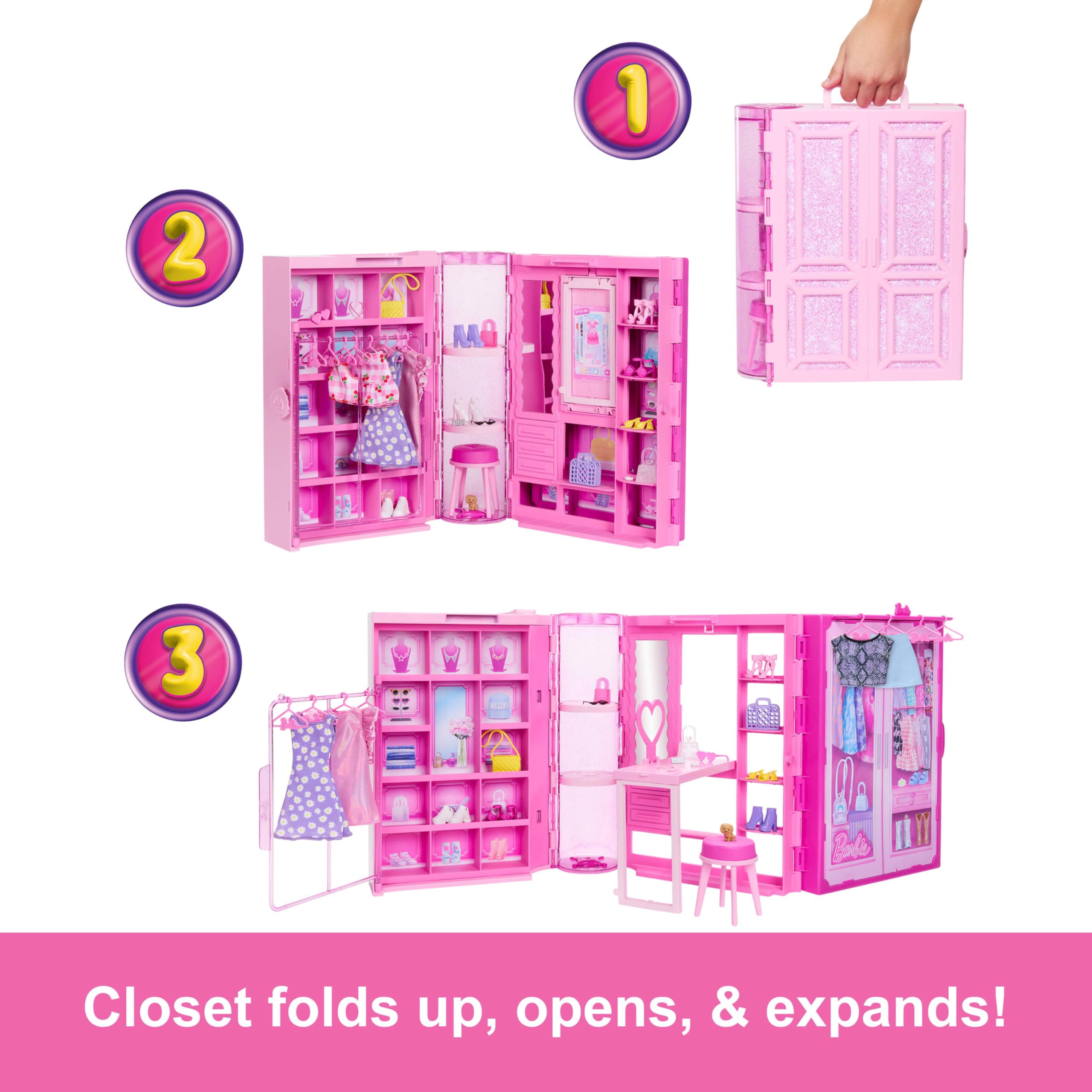 Barbie Dream Closet Playset with 25+ Fashion Accessories & 4 Outfits - 3 Feet Wide Doll Storage Organizer for Barbie Dolls | Perfect for Pretend Play, Room Decor & Gift for Girls Ages 3+