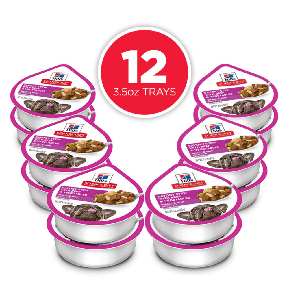 Hill's Science Diet Adult Small & Mini Paws Savory Stew with Beef & Vegetables Wet Dog Food Trays - Perfect for Small Breed Dogs at Home or Travel
