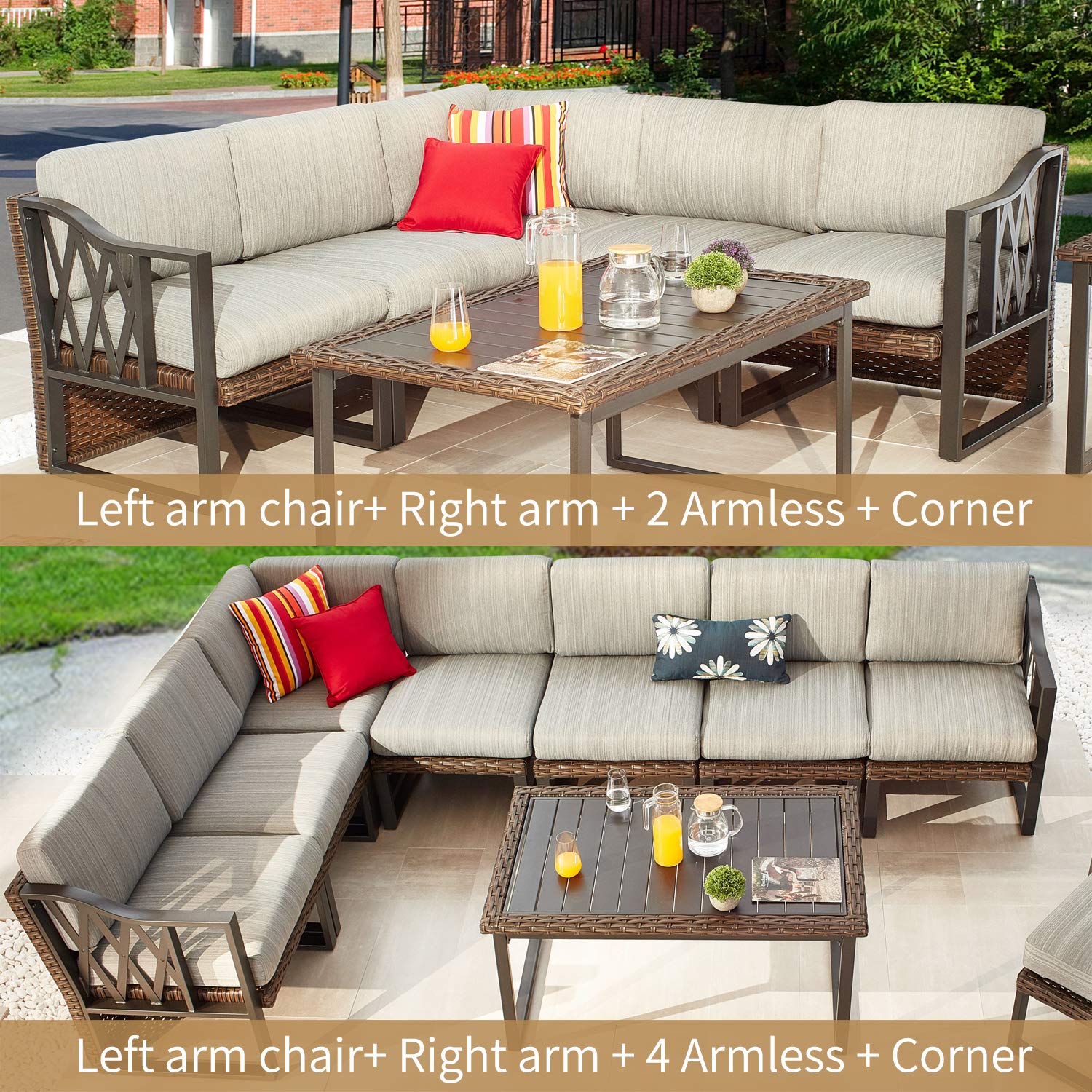 PatioFestival 5.5 Inch Cushioned Outdoor Conversation Set - All-Weather Wicker Furniture with Thick Cushions (8-Piece) for Backyard, Garden & Poolside Relaxation