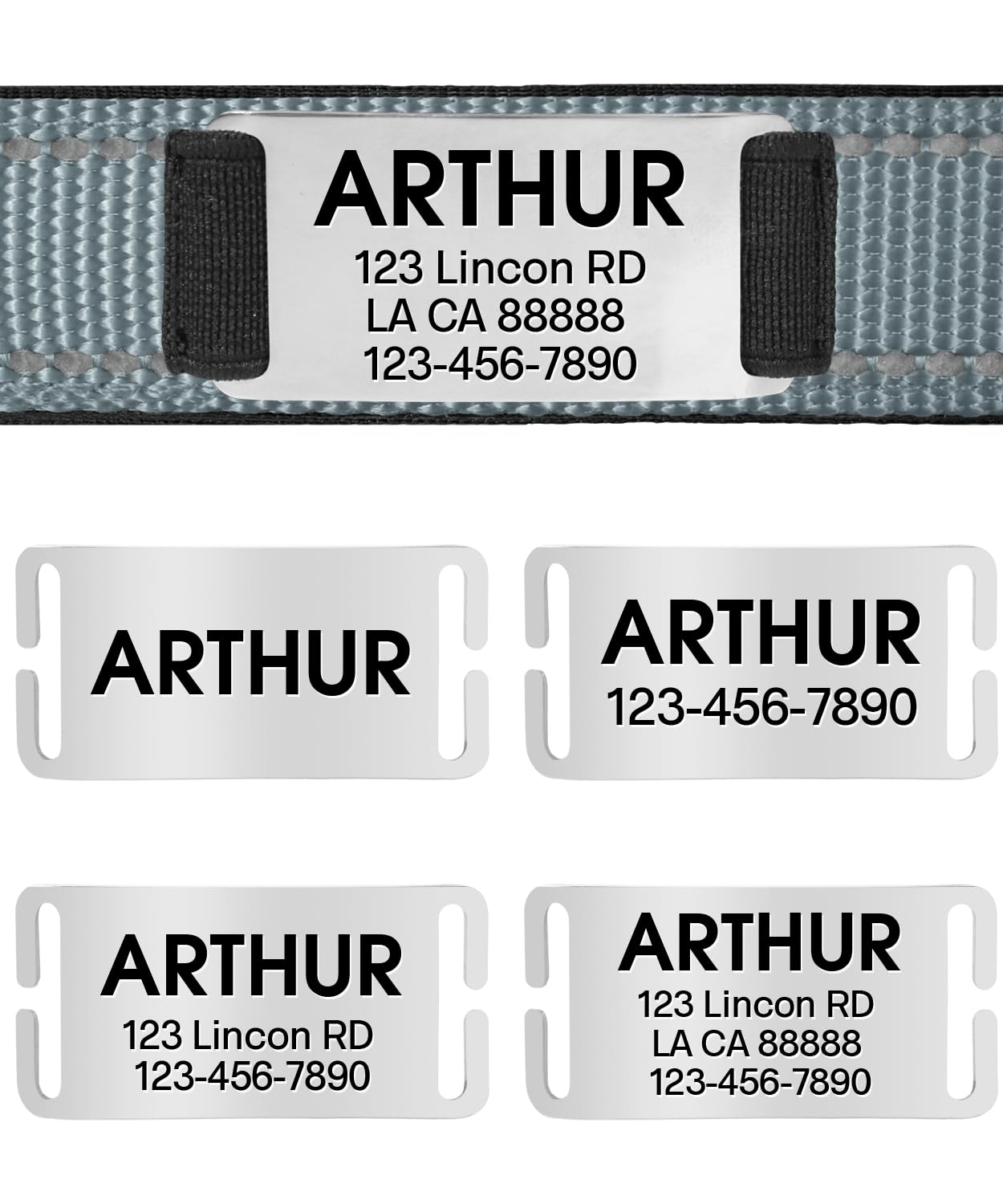 Joytale Personalized Reflective Nylon Dog Collar with Engraved Name Plate - Custom Small Dog Collar in Gray Size S - Perfect for Night Walks & Pet Safety