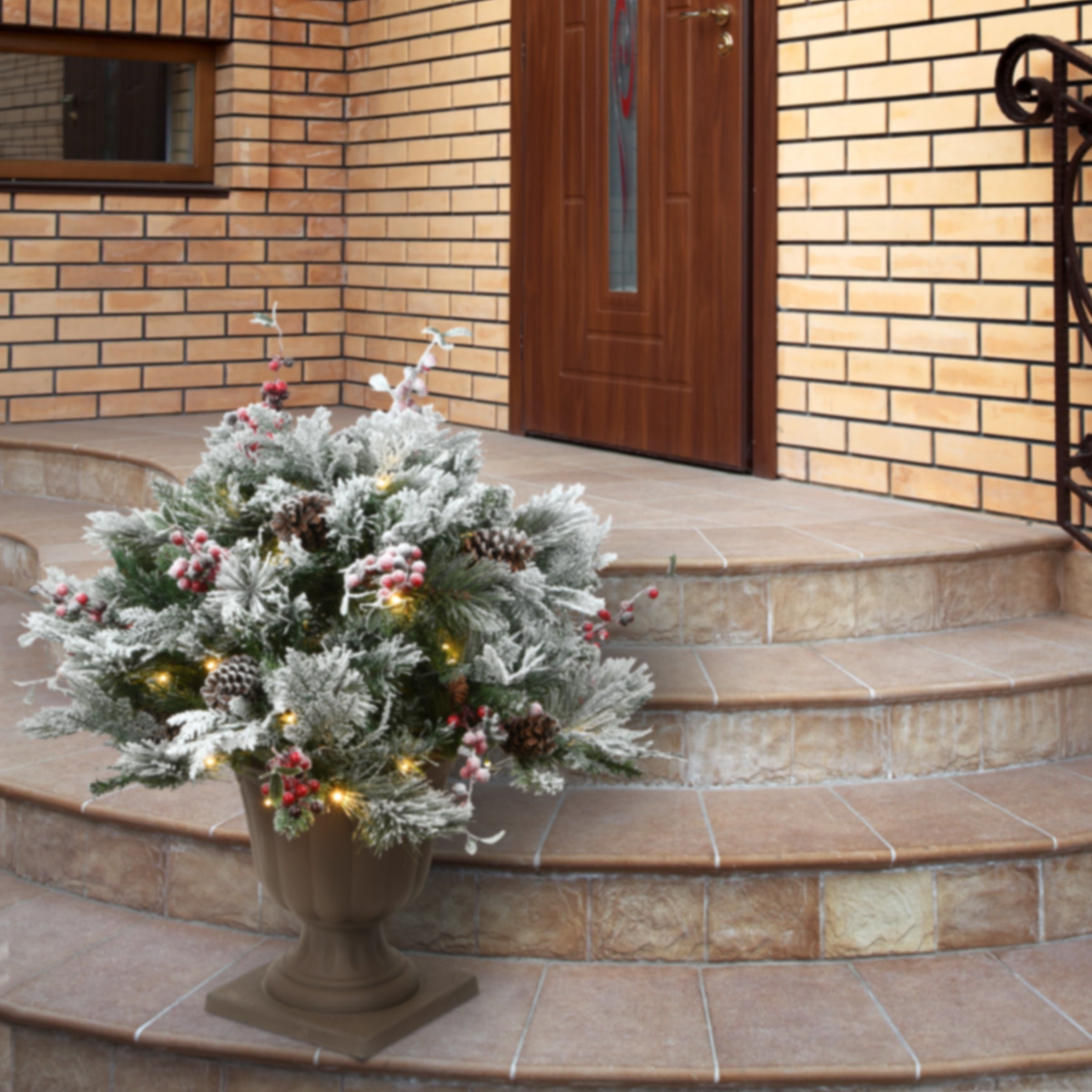 22 in. Pre-Lit Snowy Bedford Urn Filler with Warm White LED Lights - Perfect for Christmas Decorations, Winter Porch Displays & Holiday Centerpieces