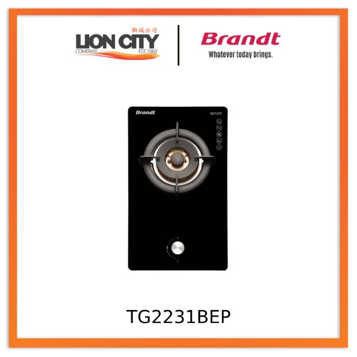 Brandt TG2231BEP 30cm Black Gas Hob with Battery/Electric Ignition - Perfect for Modern Kitchens, Camping & Outdoor Cooking