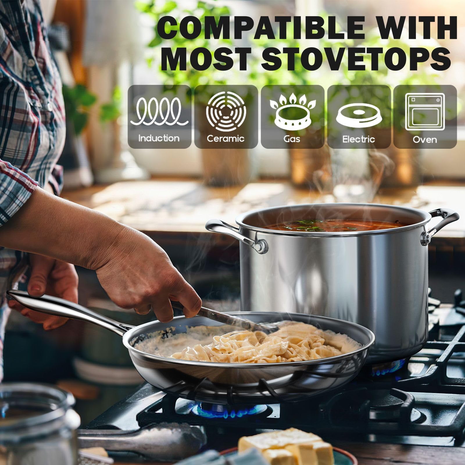 Premium 10-Piece Stainless Steel Cookware Set - Multi-Ply Clad Pots & Pans with Stay-Cool Handles | Dishwasher & Oven Safe up to 500°F | Professional Kitchen Essentials for Home Chefs | Perfect for Sautéing, Boiling & Baking
