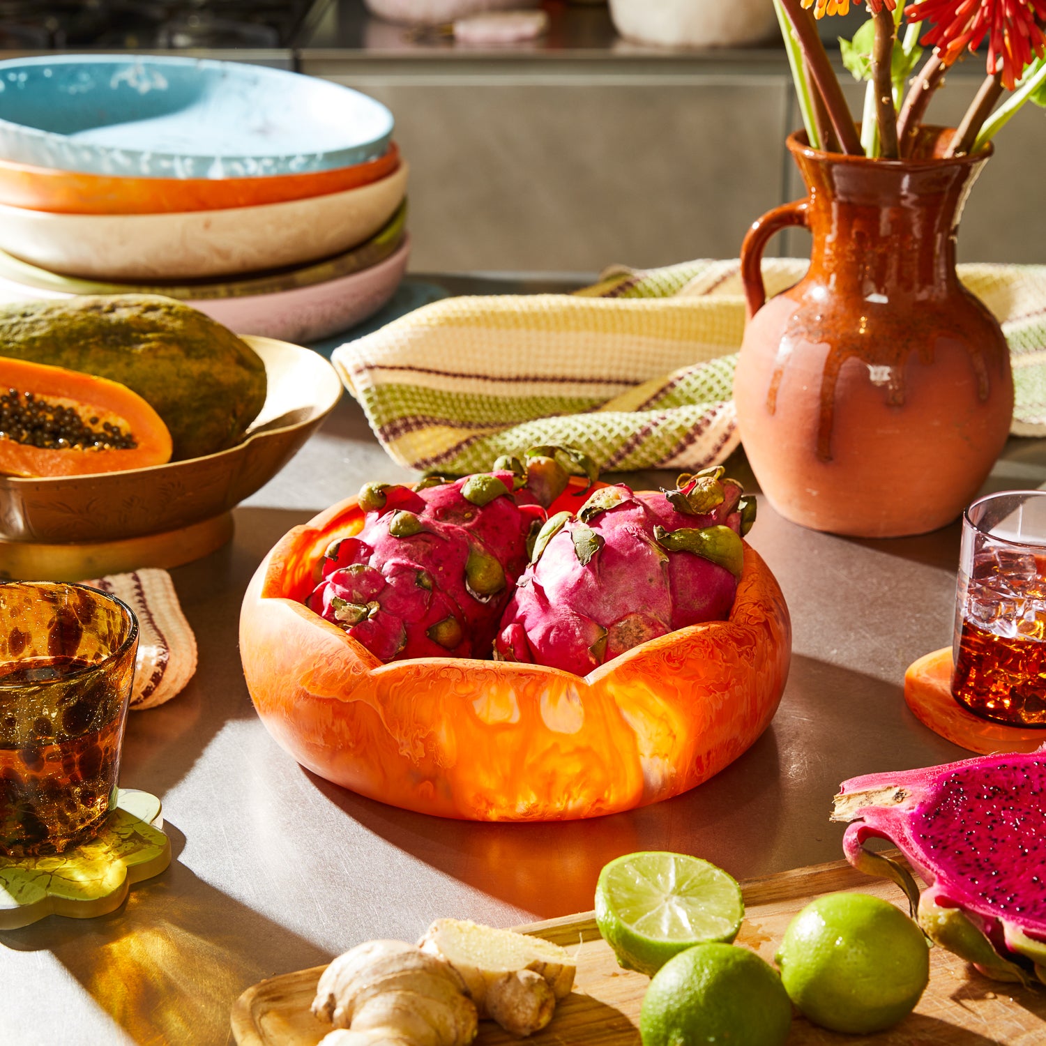 Kabrina Bowl - Premium Persimmon Serving Bowl for Salads, Fruits & Snacks | Elegant Tableware for Dining & Entertaining