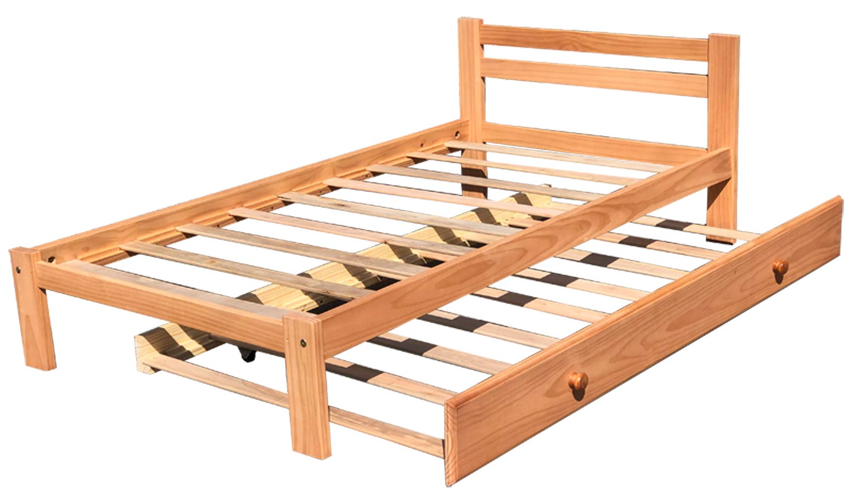**Twin Size Bed Frame - Solid Pine Wood with Hardwood Slats, Honey Pine Finish - Sturdy Kids Bed for Boys & Girls Bedroom - Perfect for Guest Rooms, Dorms & Small Spaces**