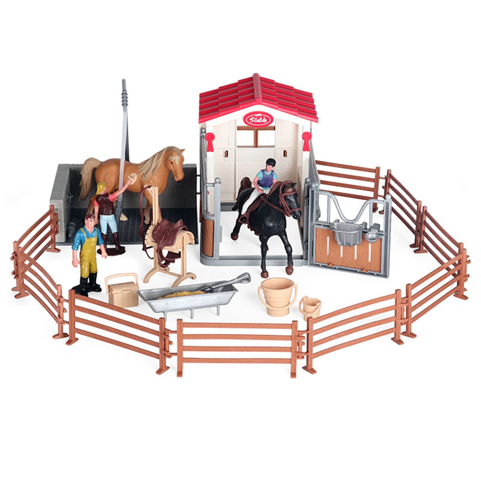 **31-Piece Horse Stable Playset with Wash Area, Fence & Mustang Stallion – Realistic Horse Barn Toy Set for Kids, Boys & Girls – Perfect for Imaginative Play, Farm Adventures & Gift Giving**