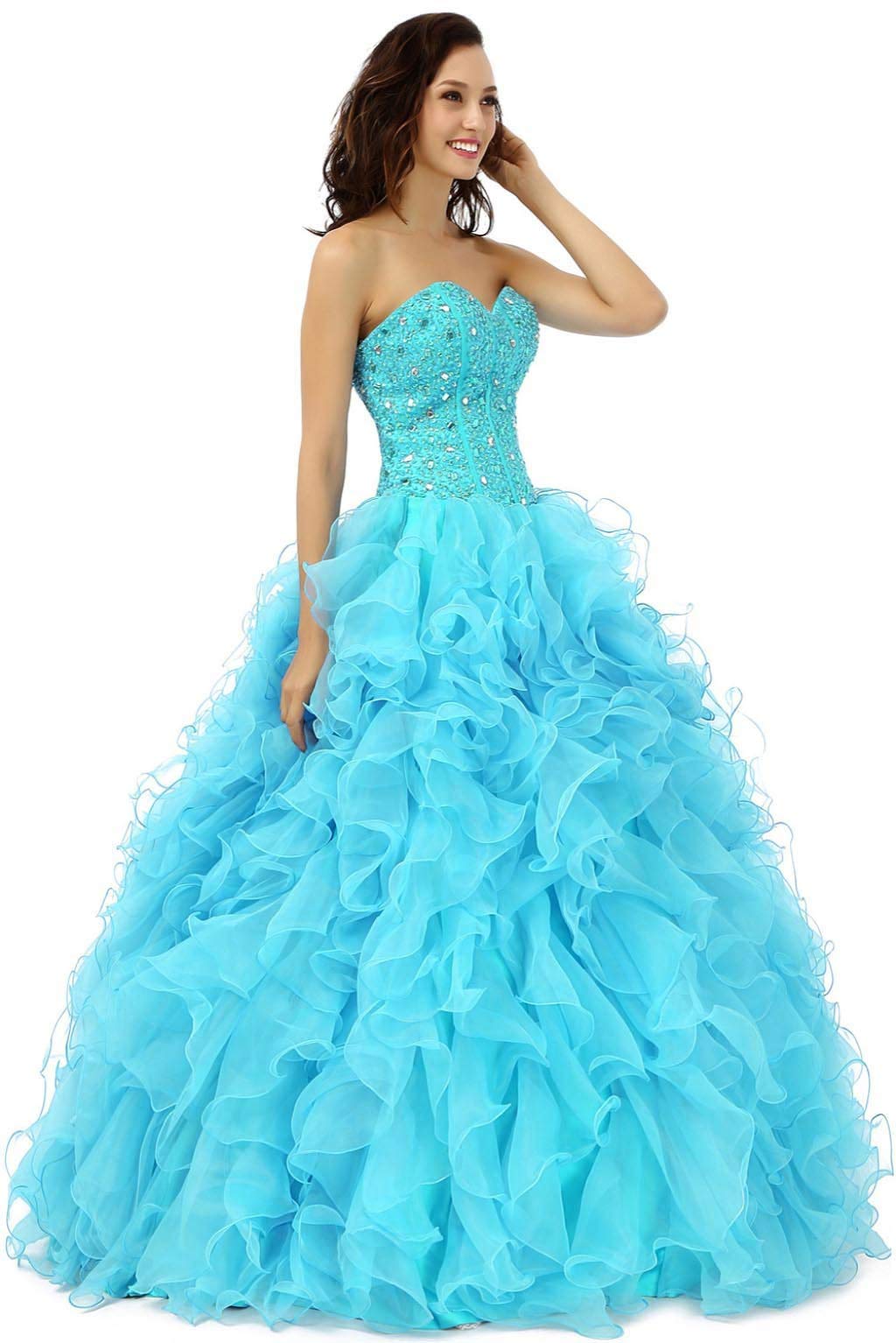 Elegant Women's Ruffled Organza Ball Gown Prom Dress for Quinceañera, Homecoming & Special Occasions | Flowy A-Line Princess Party Gown for Weddings, Dances & Formal Events