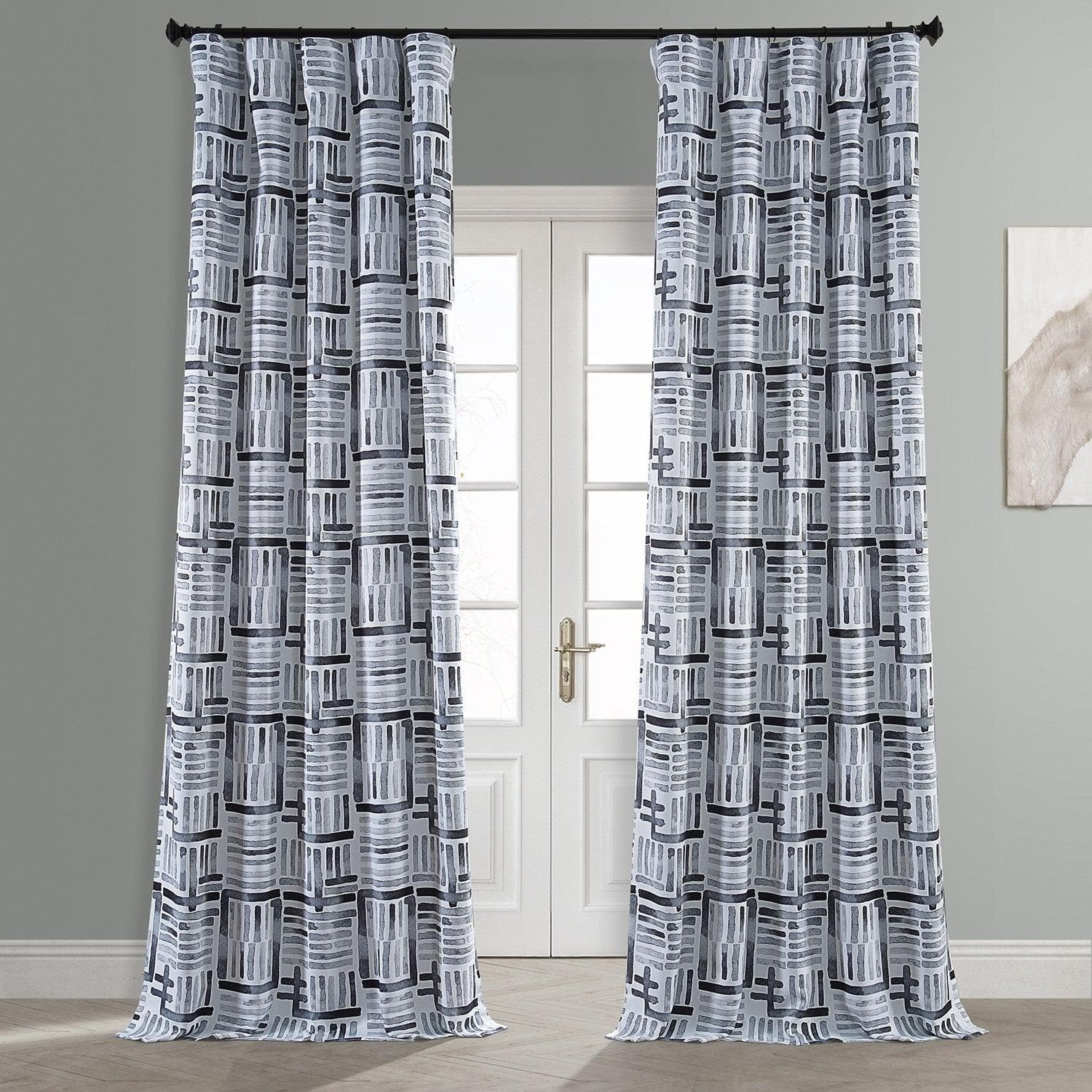 Hashtag Basic Black Abstract Room Darkening Curtains - Modern Window Treatment for Bedroom & Living Room - Light Blocking Drapes for Better Sleep & Privacy