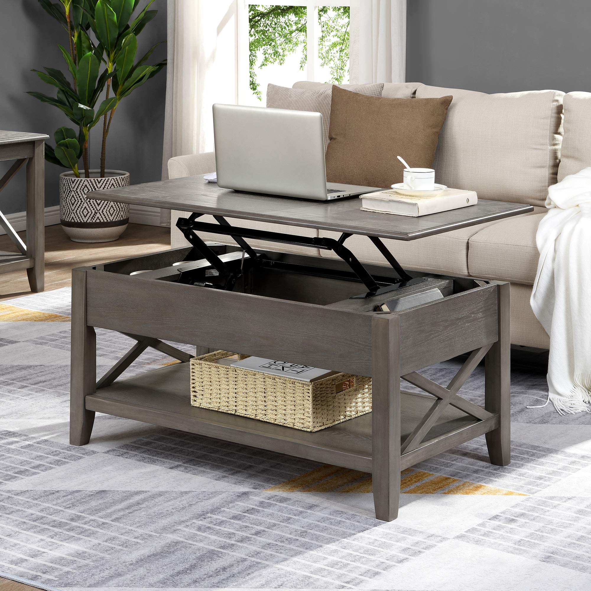 FirsTime & Co. Gray Allendale Lift Top Coffee Table - 39 x 19 x 21.5 Inches, Solid Wood, Modern Design for Living Room, Home Office | Perfect for Small Spaces, Storage & Multi-Functional Use